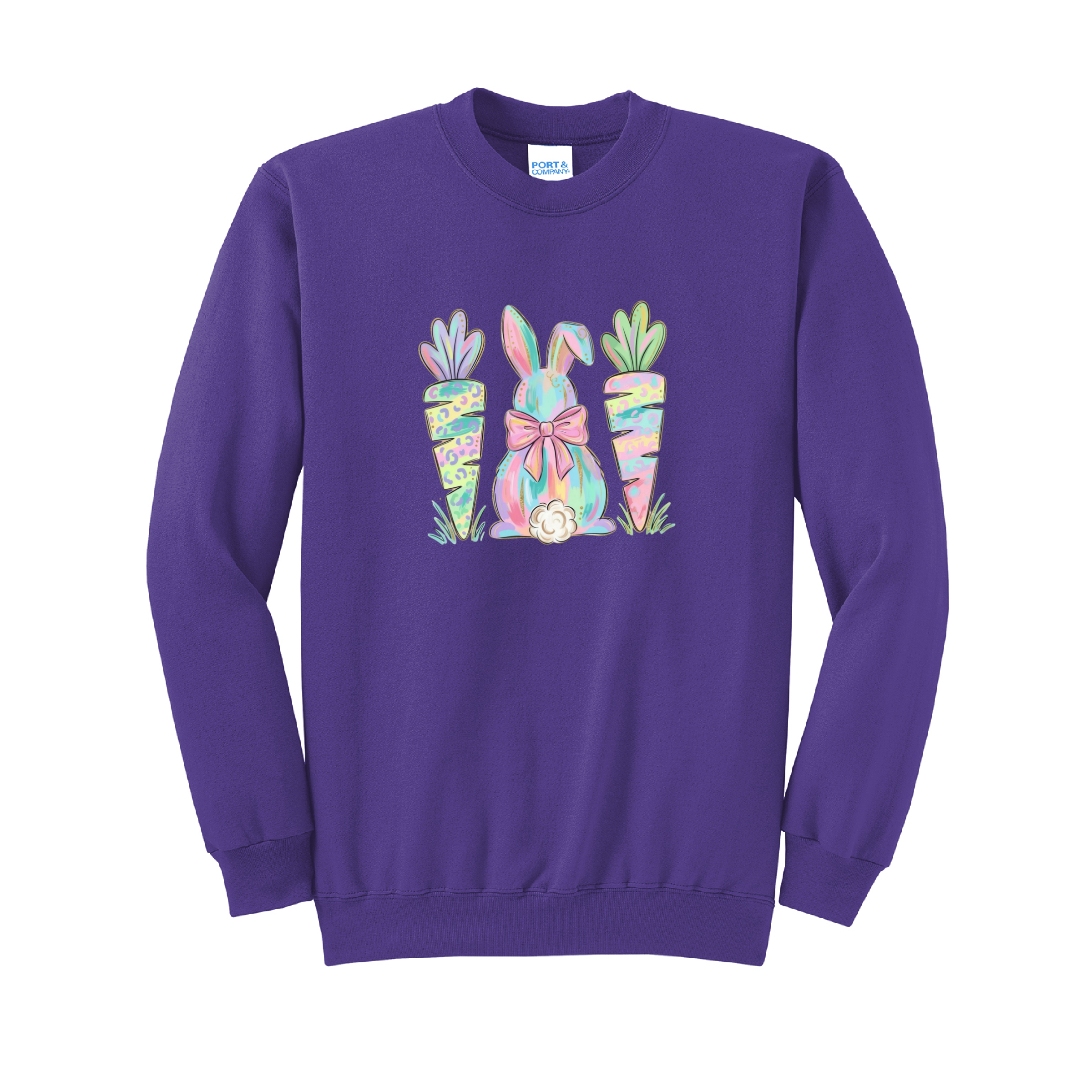 EASTER BUNNY AND CARROTS - Port & Co™ Core Fleece Pullover Crew Neck Sweatshirt