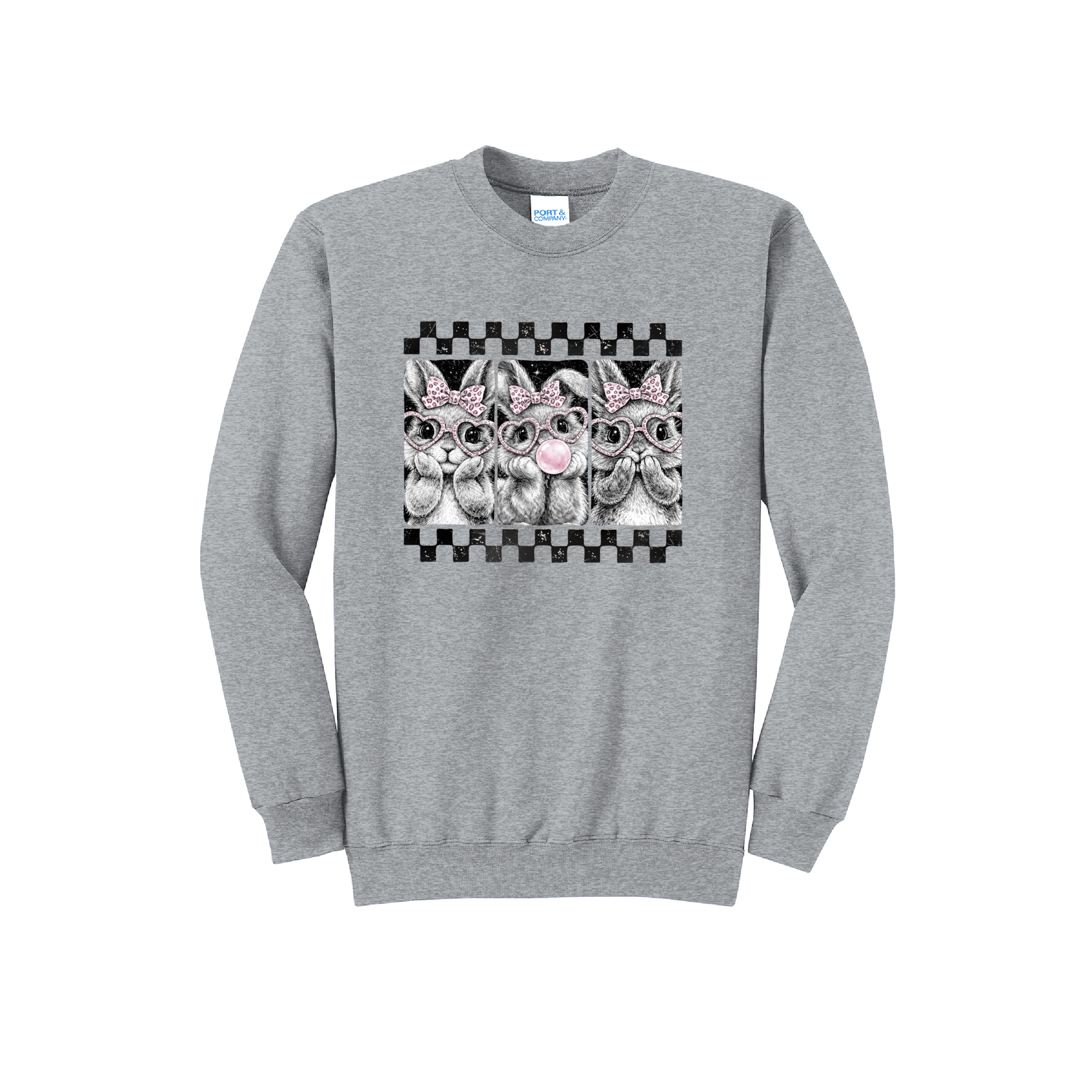 EASTER BUNNY CHECKERED - Port & Co™ Core Fleece Pullover Crew Neck Sweatshirt