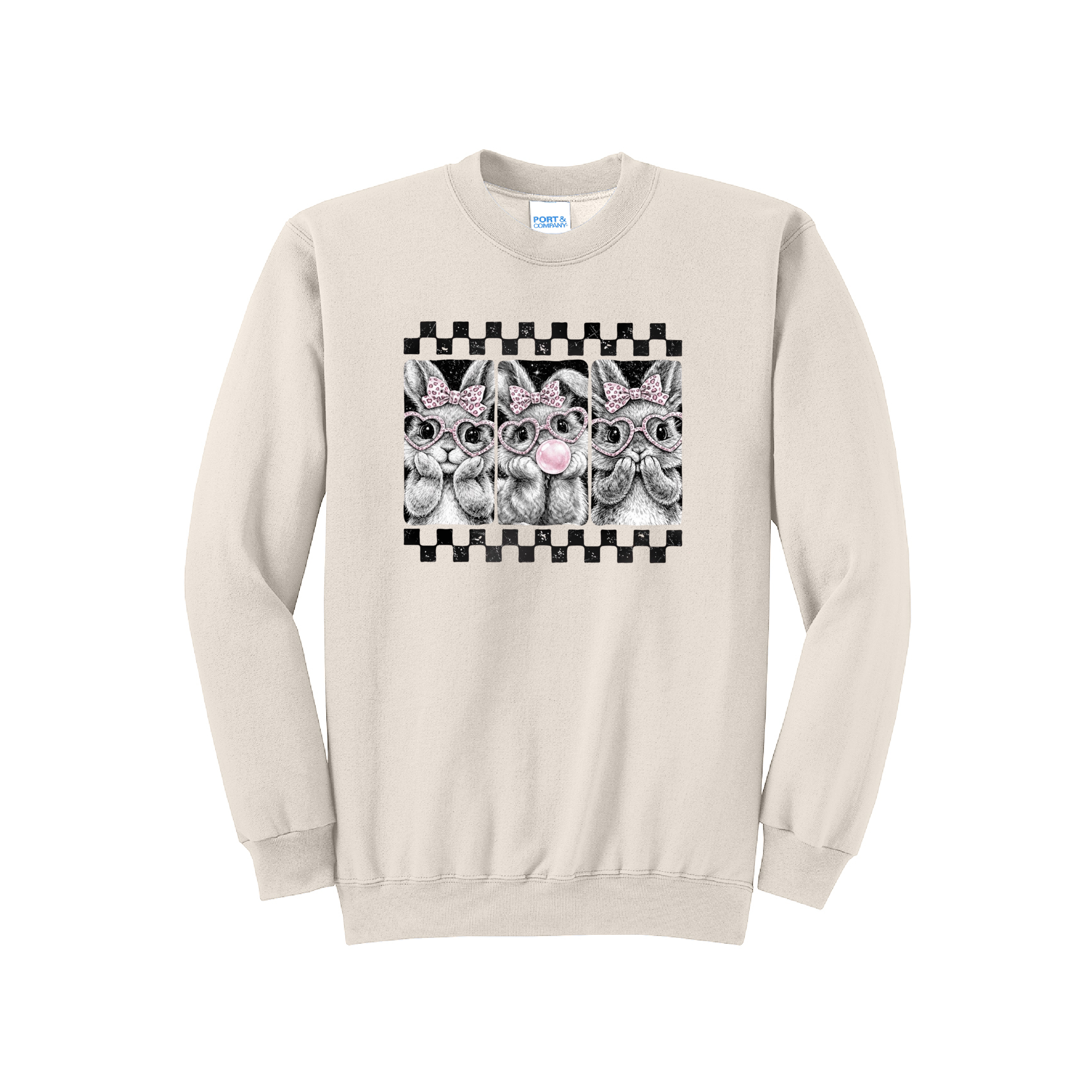 EASTER BUNNY CHECKERED - Port & Co™ Core Fleece Pullover Crew Neck Sweatshirt