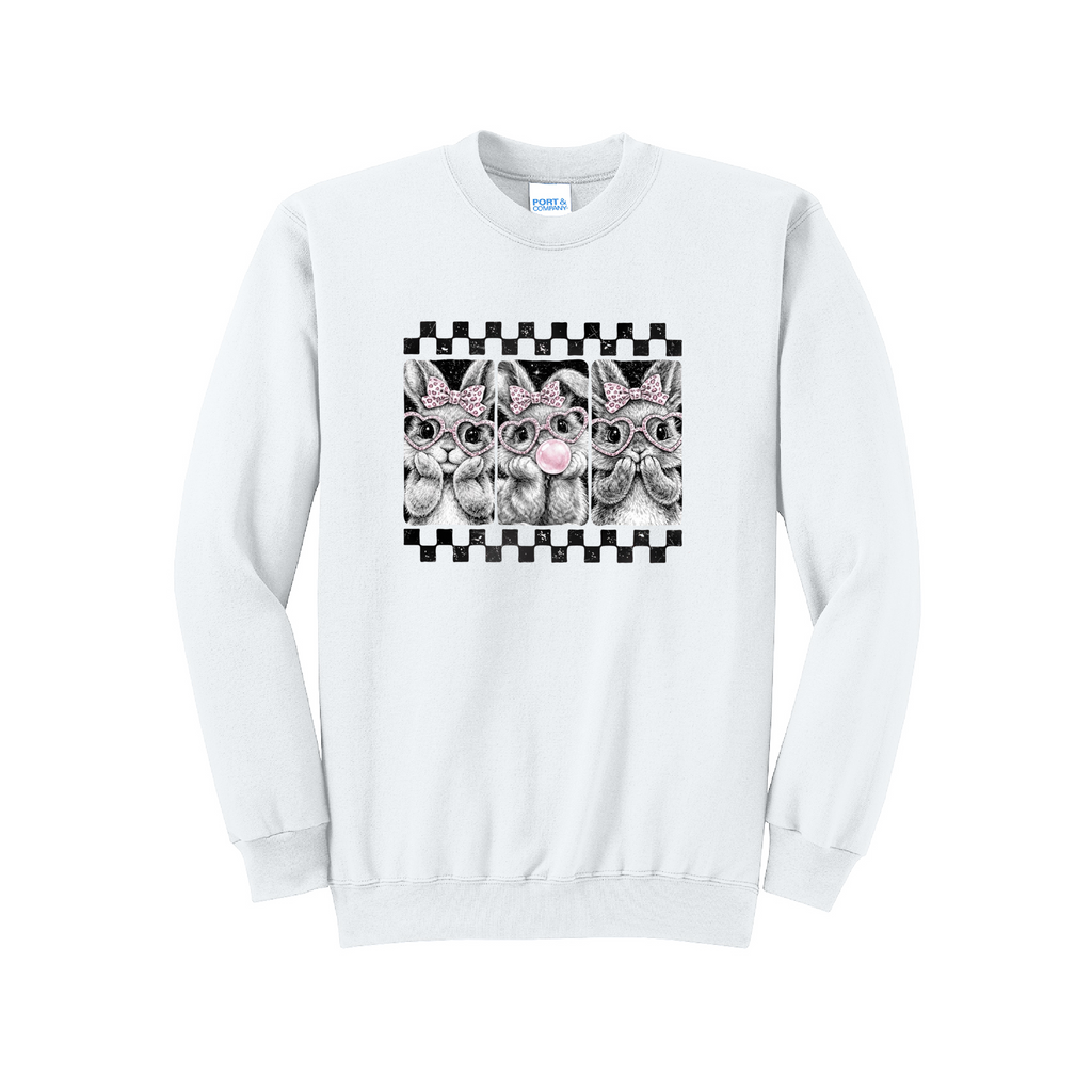 EASTER BUNNY CHECKERED - Port & Co™ Core Fleece Pullover Crew Neck Sweatshirt