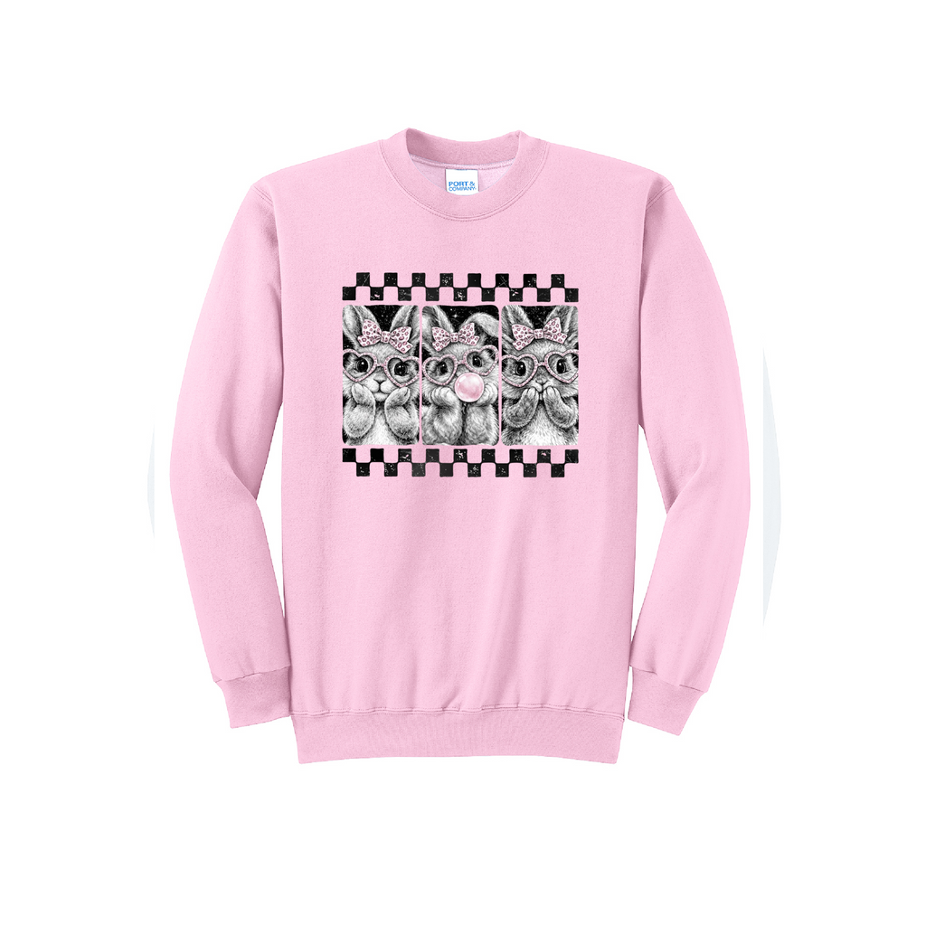EASTER BUNNY CHECKERED - Port & Co™ Core Fleece Pullover Crew Neck Sweatshirt