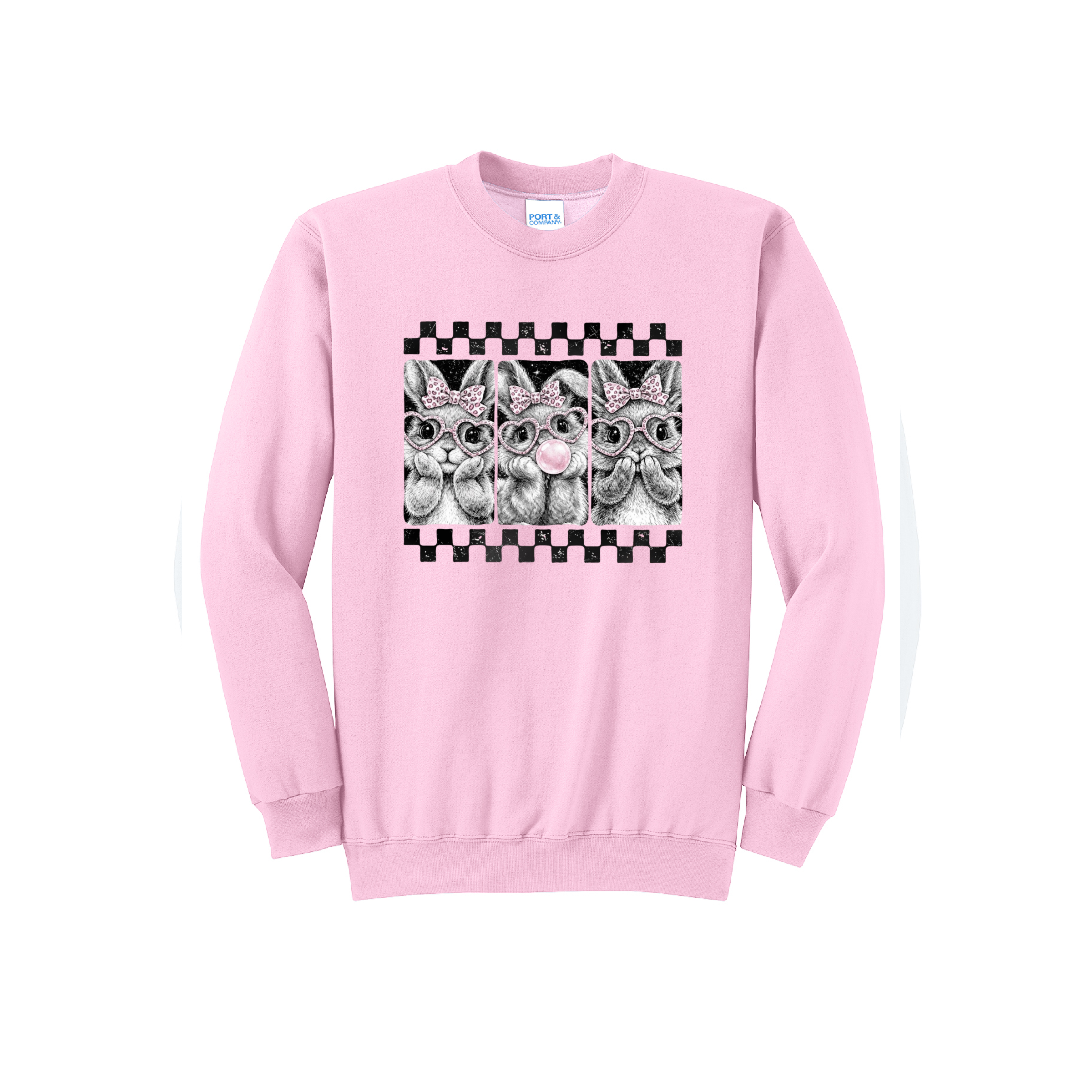 EASTER BUNNY CHECKERED - Port & Co™ Core Fleece Pullover Crew Neck Sweatshirt