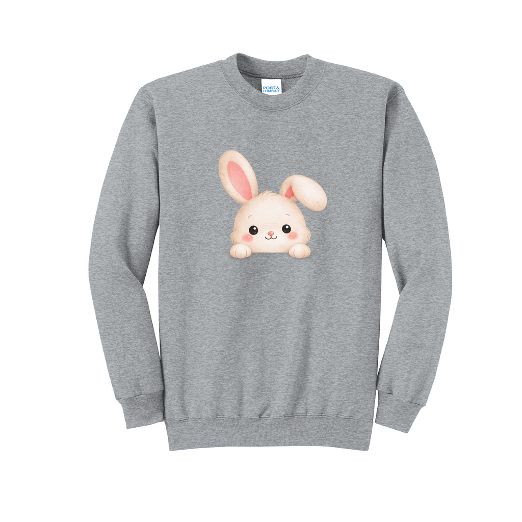 PEEPING BUNNY - Port & Co™ Core Fleece Pullover Crew Neck Sweatshirt