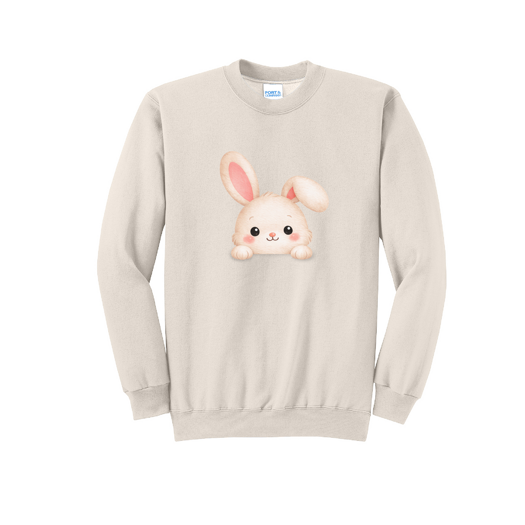PEEPING BUNNY - Port & Co™ Core Fleece Pullover Crew Neck Sweatshirt