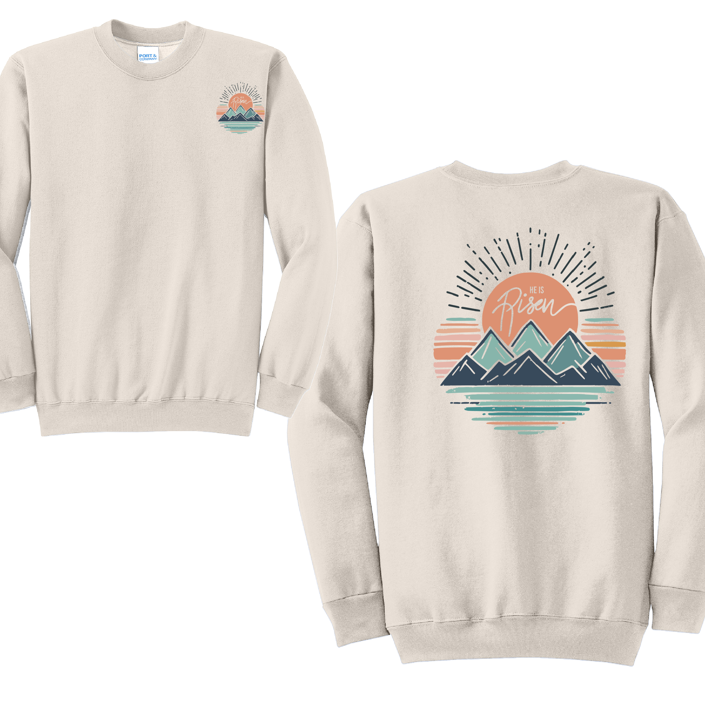 HE IS RISEN 2 - Port & Co™ Core Fleece Pullover Crew Neck Sweatshirt