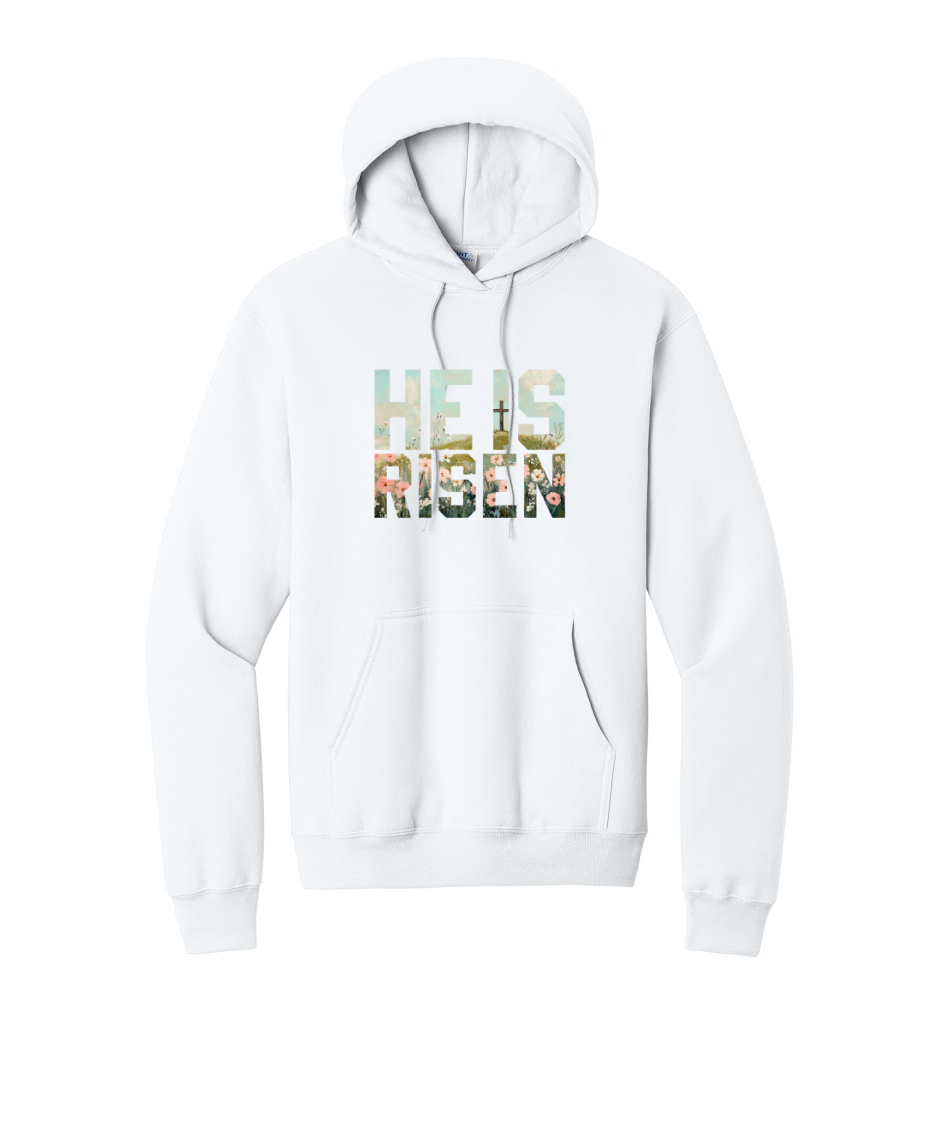 HE IS RISEN- Port & Co™ Core Fleece Pullover HOODED Sweatshirt
