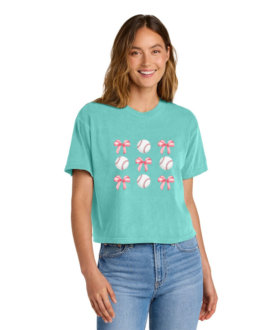 BASEBALLS AND BOWS -Comfort Colors® Women’s Heavyweight Boxy Tee