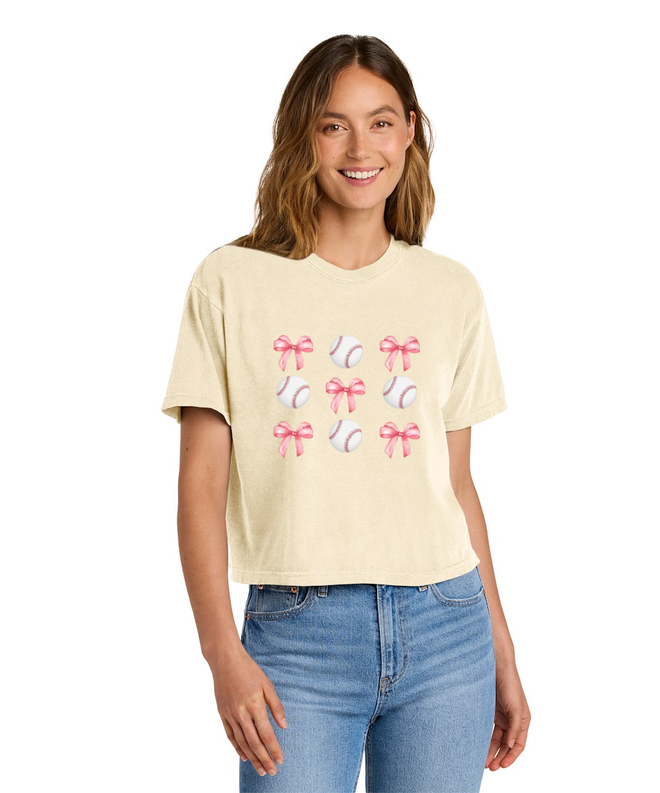 BASEBALLS AND BOWS -Comfort Colors® Women’s Heavyweight Boxy Tee