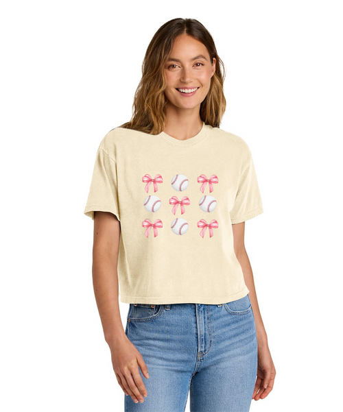 BASEBALLS AND BOWS -Comfort Colors® Women’s Heavyweight Boxy Tee