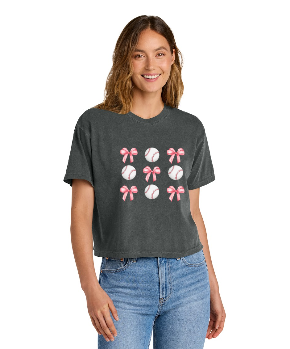 BASEBALLS AND BOWS -Comfort Colors® Women’s Heavyweight Boxy Tee