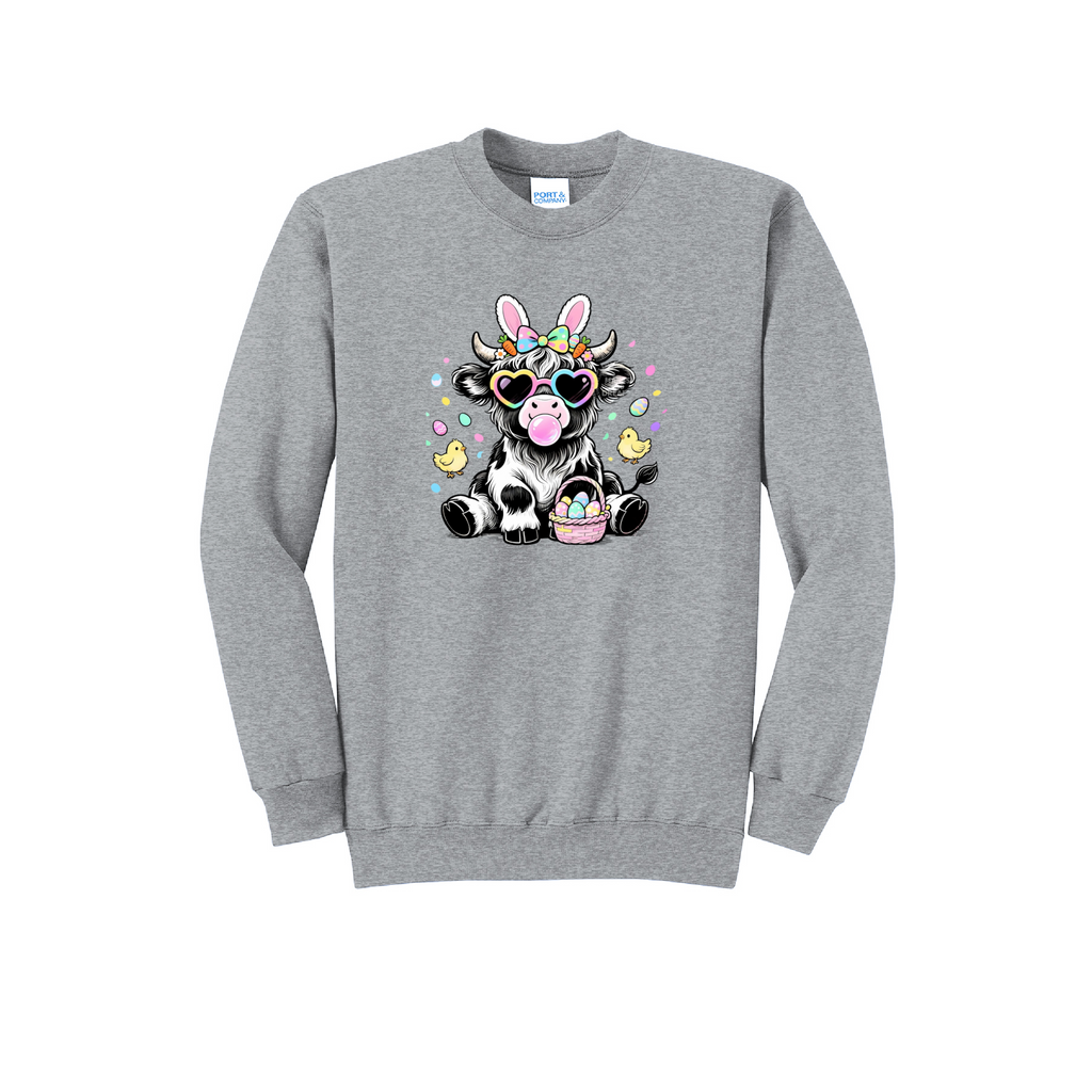 EASTER COW - Port & Co™ Core Fleece Pullover Crew Neck Sweatshirt