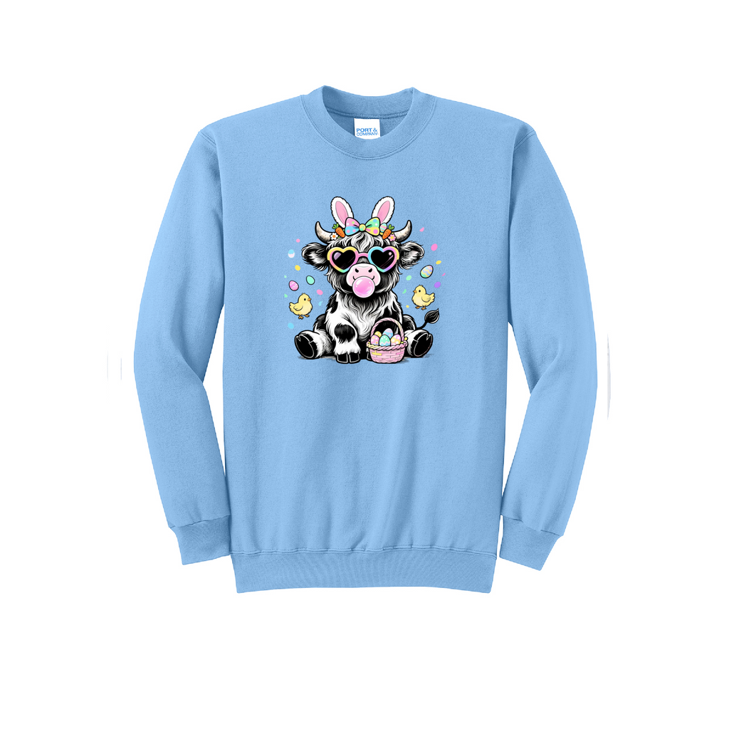 EASTER COW - Port & Co™ Core Fleece Pullover Crew Neck Sweatshirt