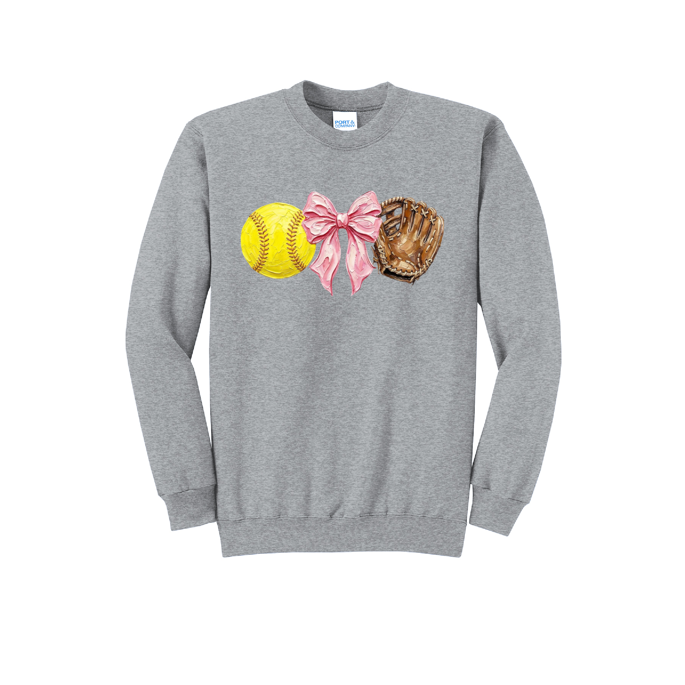 SOFTBALL, BOW, GLOVE - Port & Co™ Core Fleece Pullover CREW NECK Sweatshirt