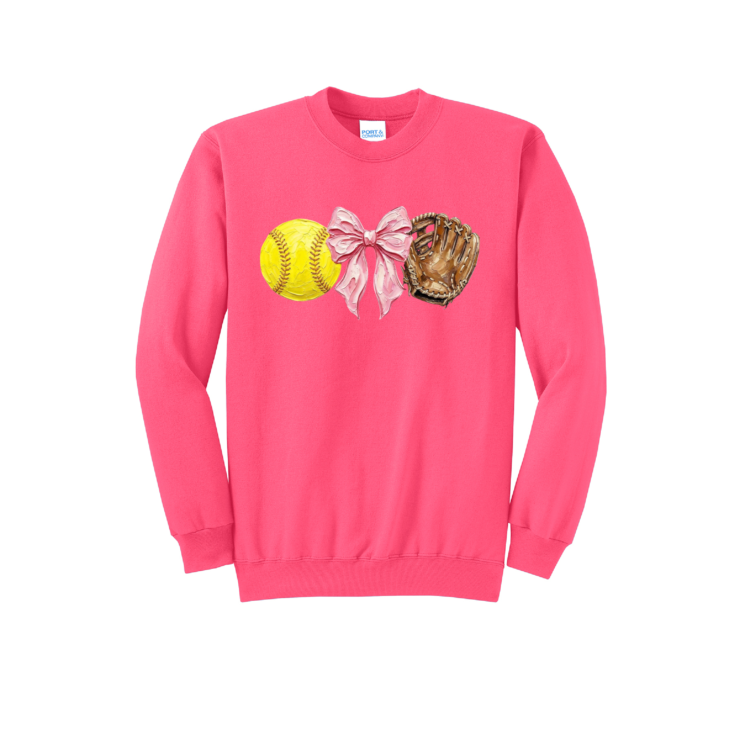 SOFTBALL, BOW, GLOVE - Port & Co™ Core Fleece Pullover CREW NECK Sweatshirt