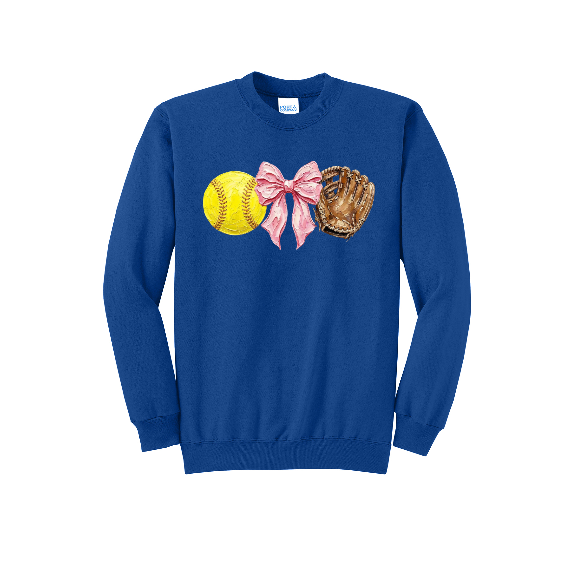 SOFTBALL, BOW, GLOVE - Port & Co™ Core Fleece Pullover CREW NECK Sweatshirt