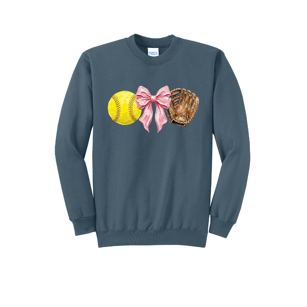 SOFTBALL, BOW, GLOVE - Port & Co™ Core Fleece Pullover CREW NECK Sweatshirt