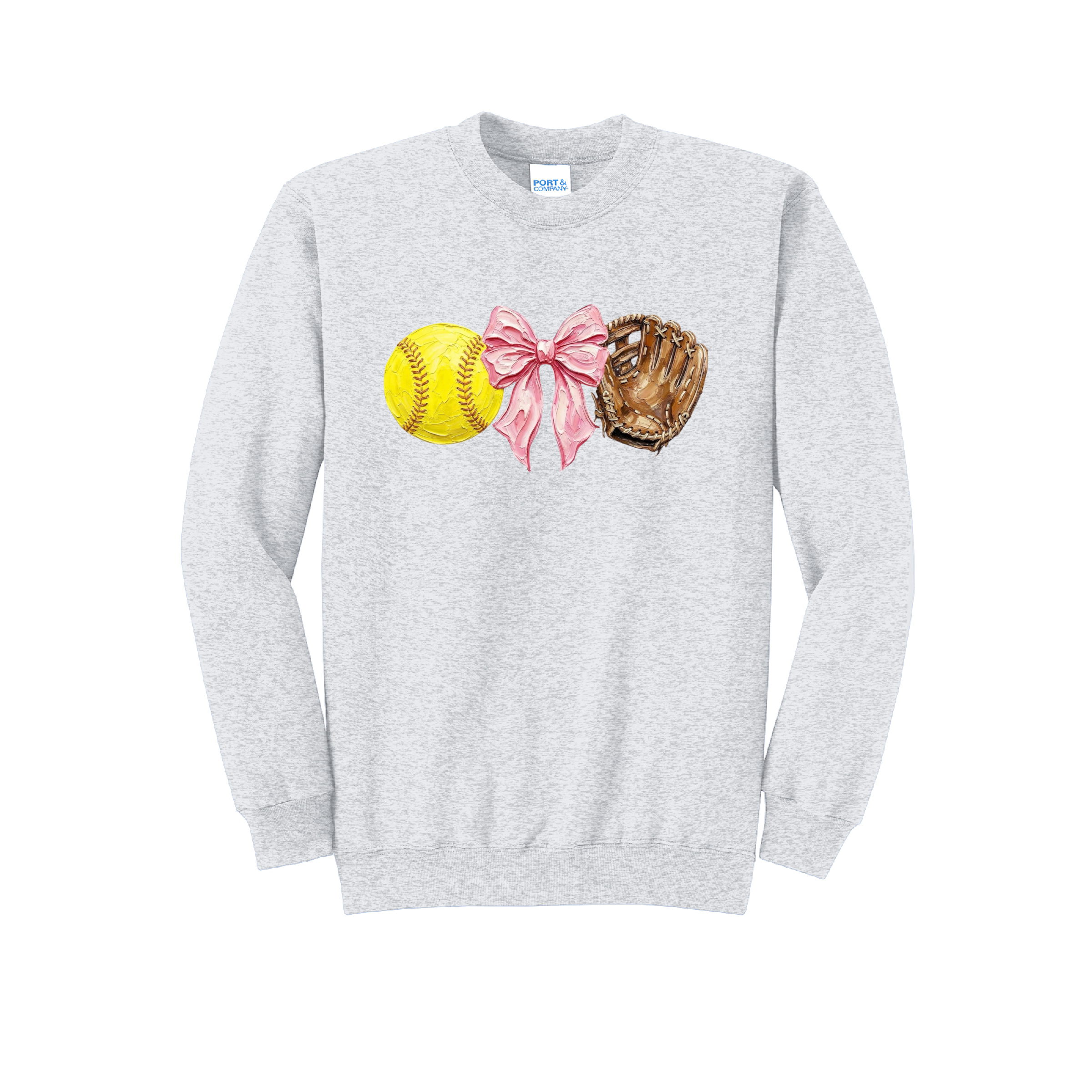 SOFTBALL, BOW, GLOVE - Port & Co™ Core Fleece Pullover CREW NECK Sweatshirt