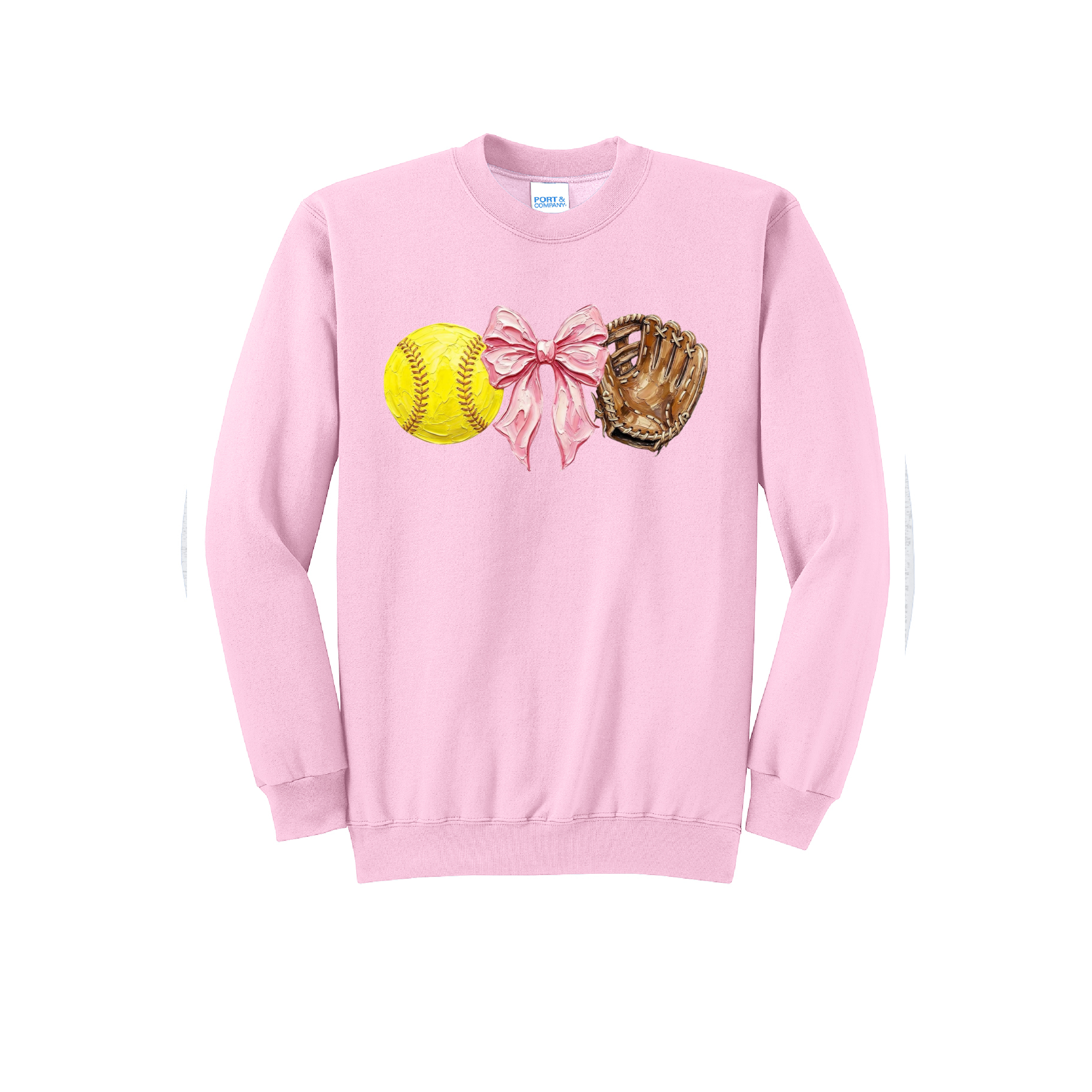 SOFTBALL, BOW, GLOVE - Port & Co™ Core Fleece Pullover CREW NECK Sweatshirt