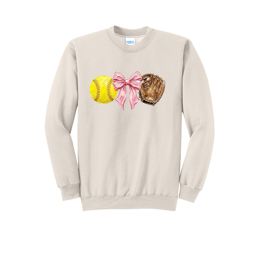 SOFTBALL, BOW, GLOVE - Port & Co™ Core Fleece Pullover CREW NECK Sweatshirt