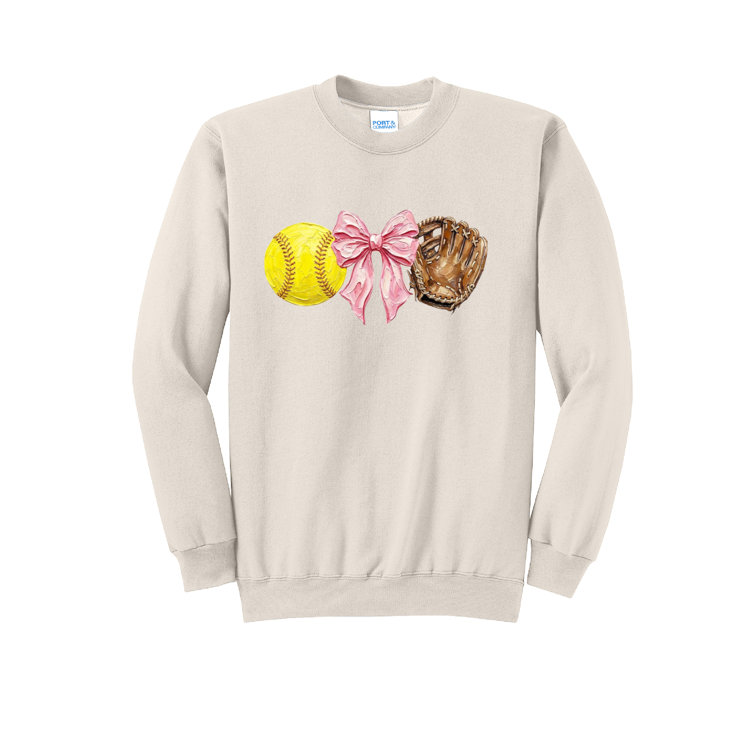 SOFTBALL, BOW, GLOVE - Port & Co™ Core Fleece Pullover CREW NECK Sweatshirt