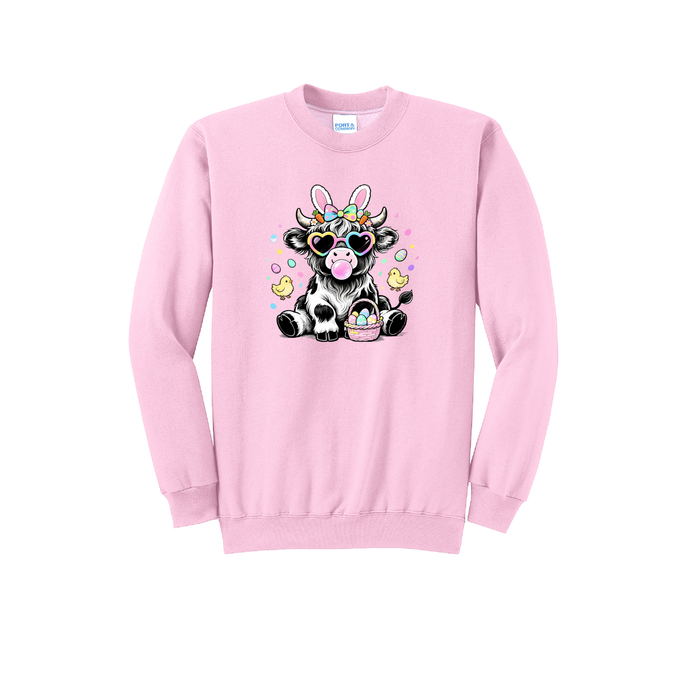 EASTER COW - Port & Co™ Core Fleece Pullover Crew Neck Sweatshirt