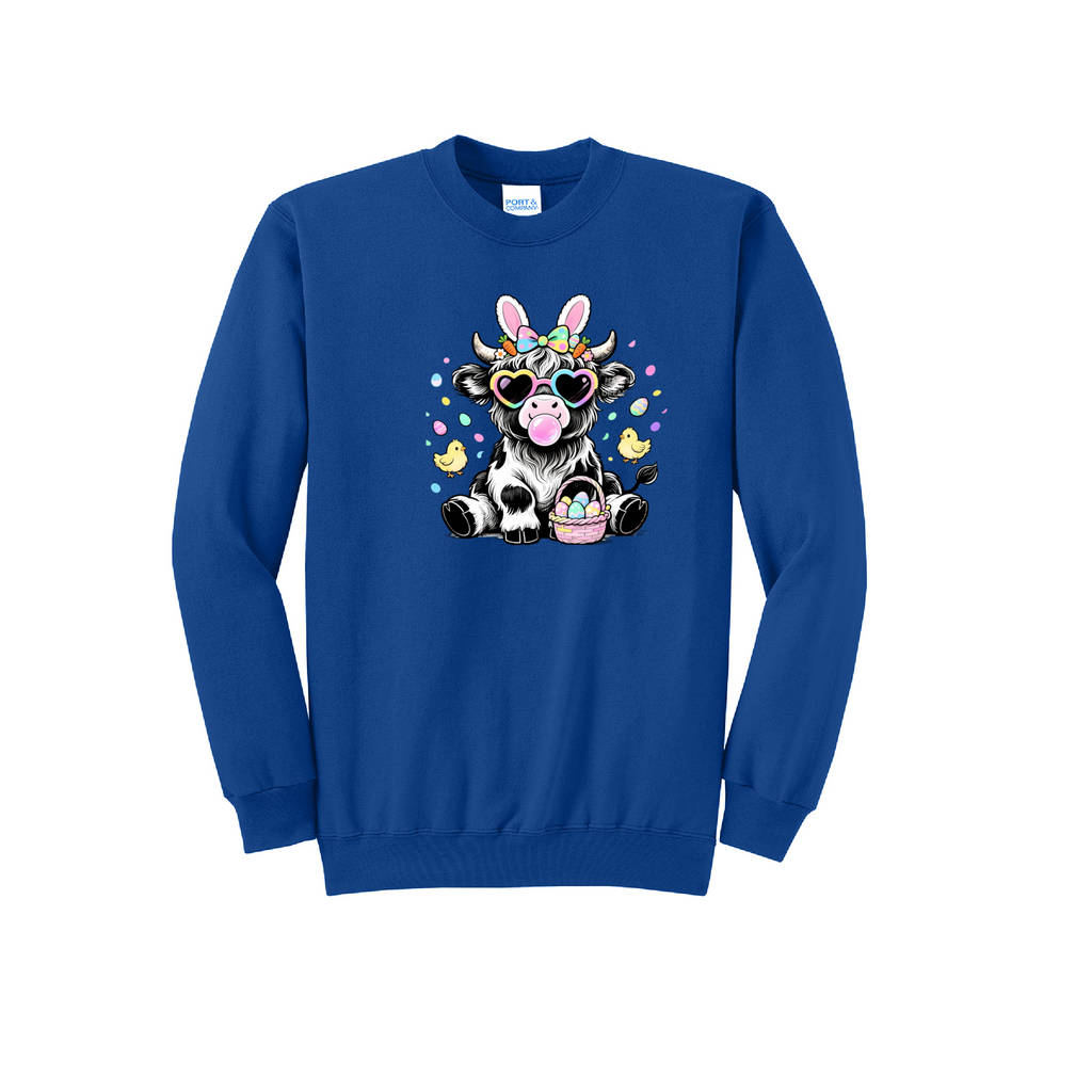 EASTER COW - Port & Co™ Core Fleece Pullover Crew Neck Sweatshirt
