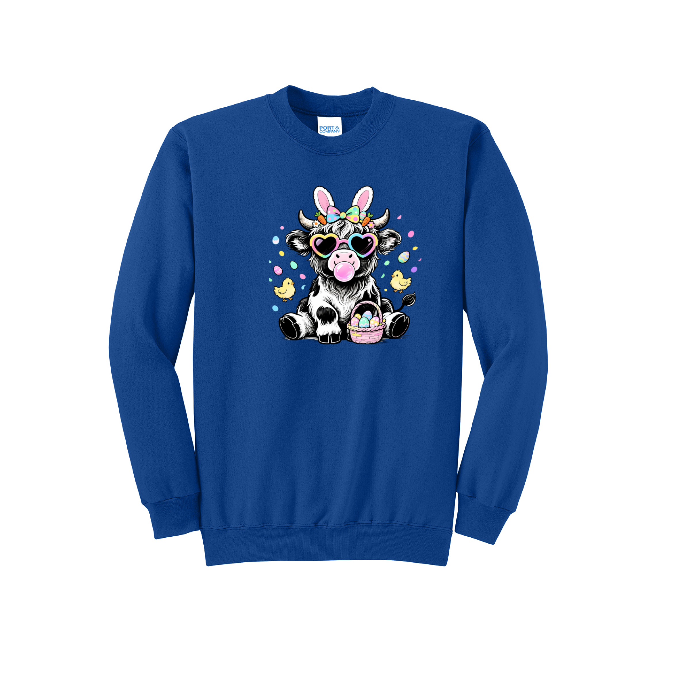 EASTER COW - Port & Co™ Core Fleece Pullover Crew Neck Sweatshirt