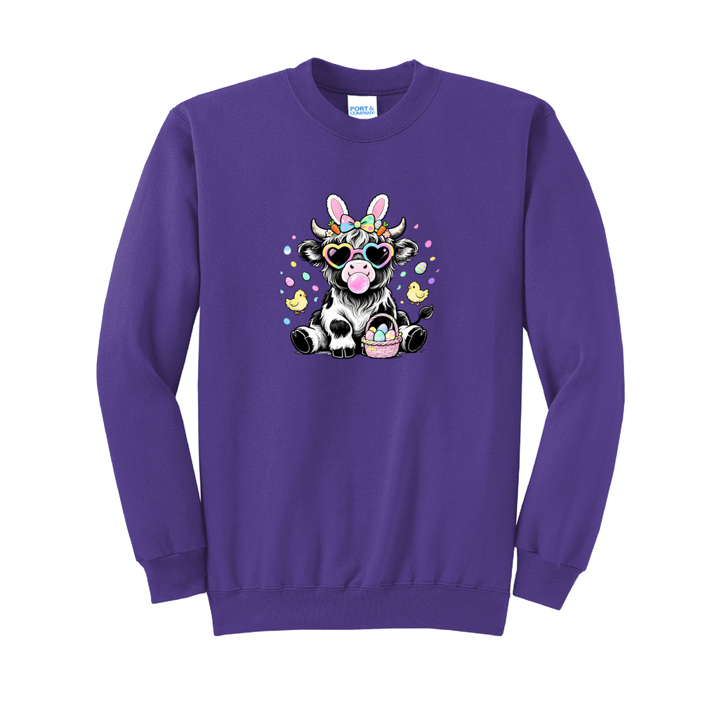 EASTER COW - Port & Co™ Core Fleece Pullover Crew Neck Sweatshirt