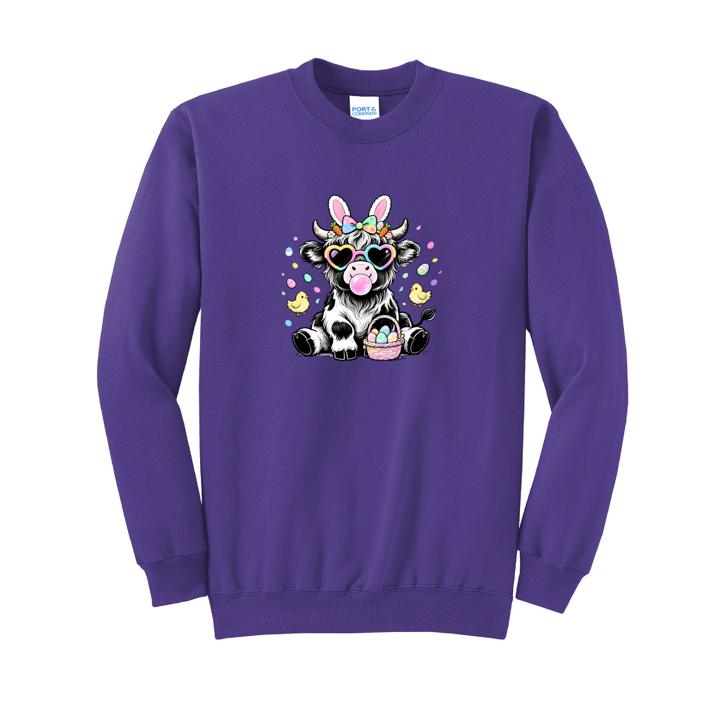 EASTER COW - Port & Co™ Core Fleece Pullover Crew Neck Sweatshirt