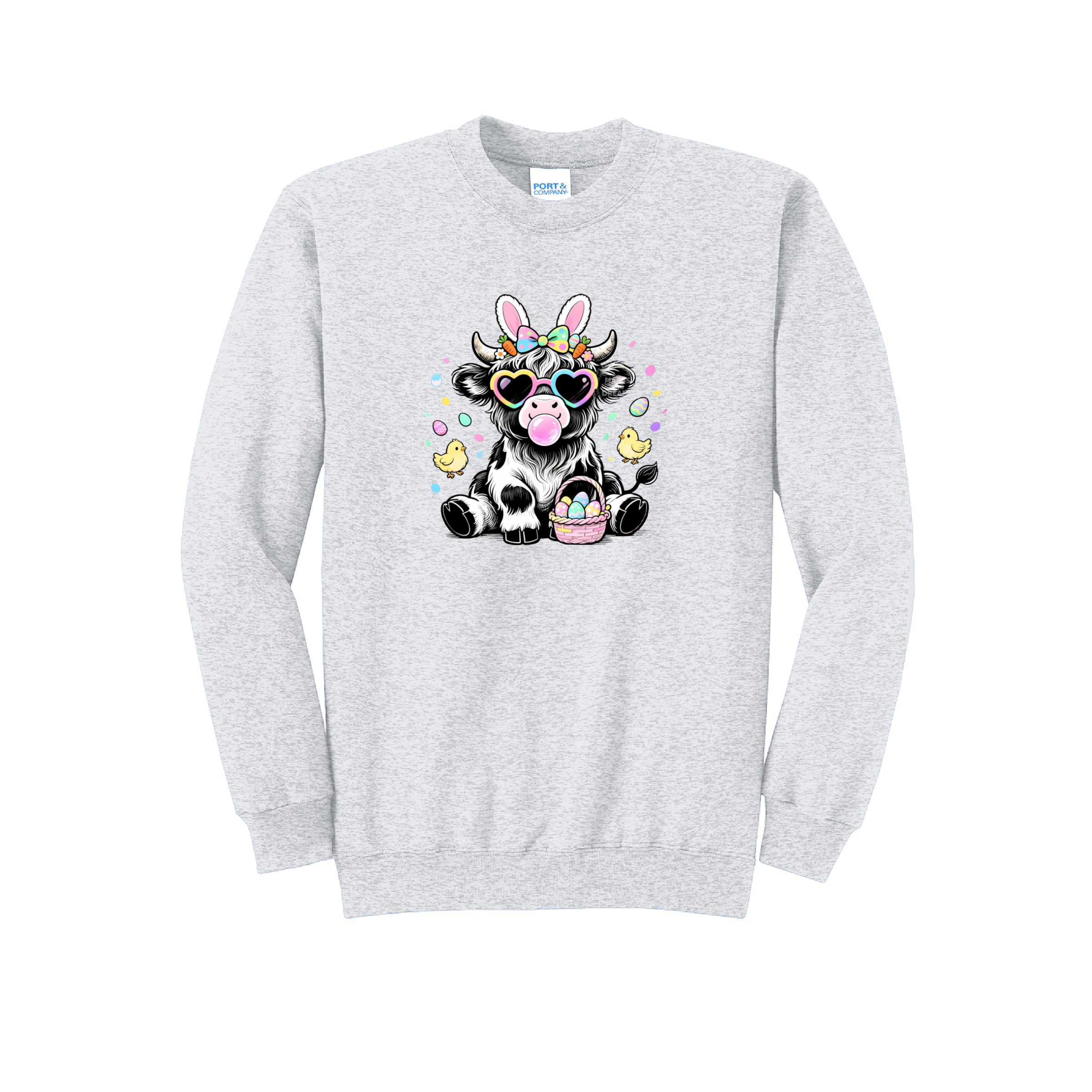 EASTER COW - Port & Co™ Core Fleece Pullover Crew Neck Sweatshirt