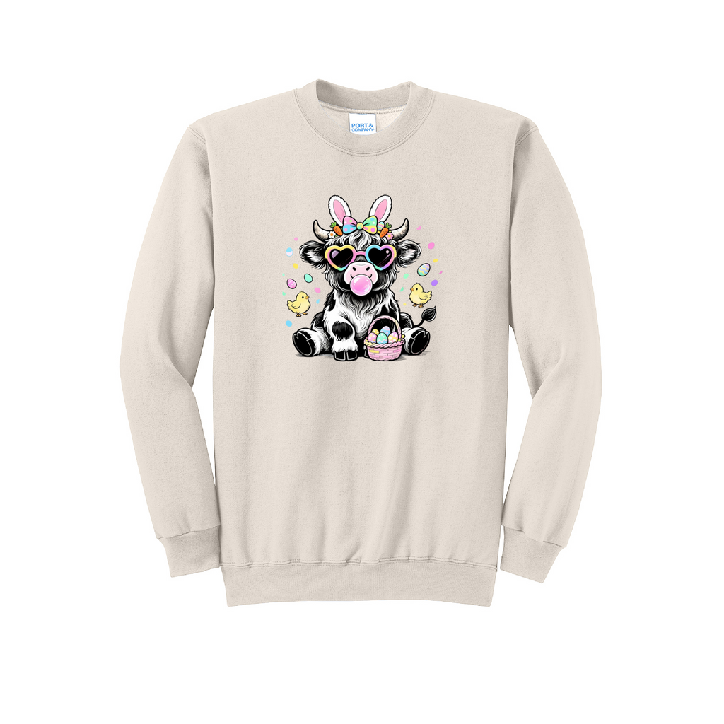 EASTER COW - Port & Co™ Core Fleece Pullover Crew Neck Sweatshirt