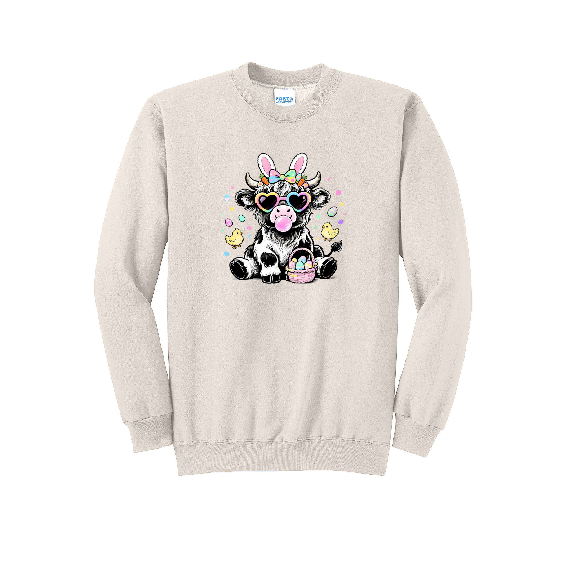 EASTER COW - Port & Co™ Core Fleece Pullover Crew Neck Sweatshirt
