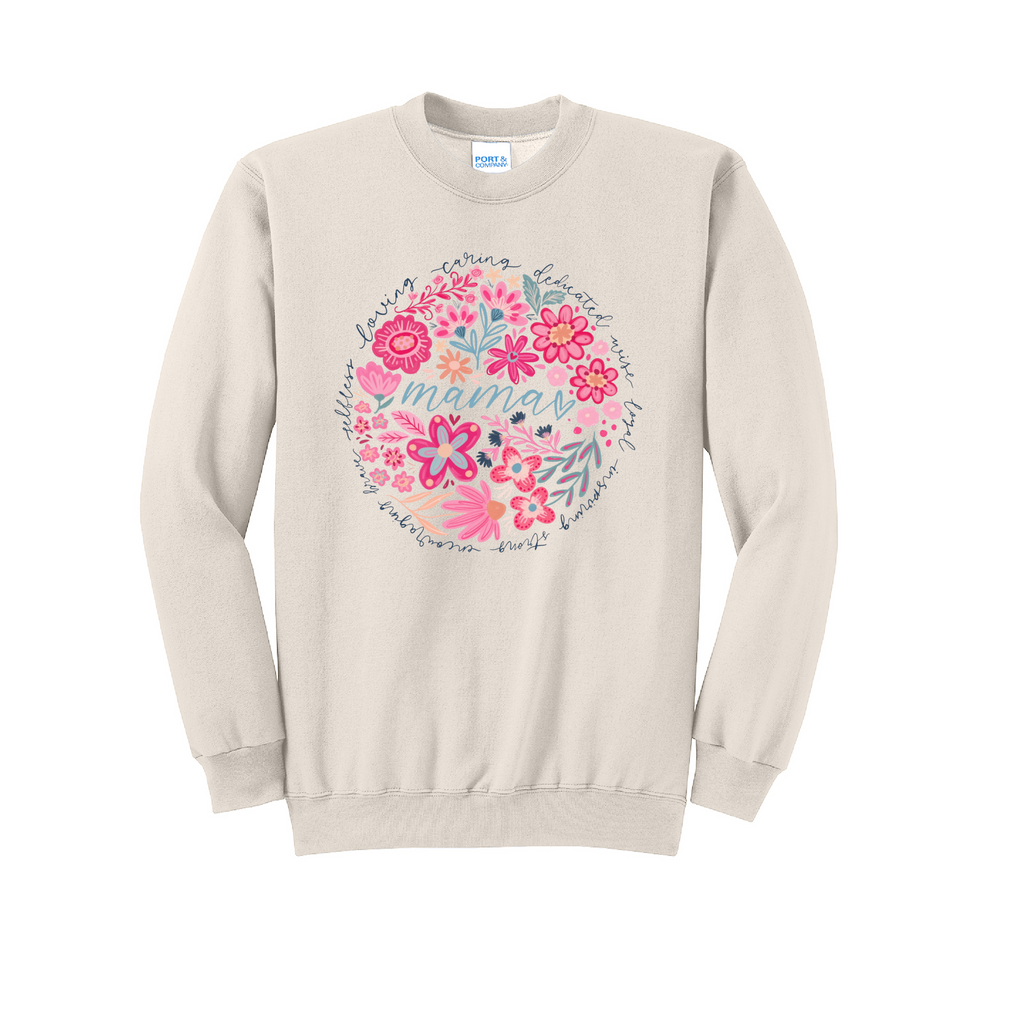 MAMA FLORAL - Port & Co™ Core Fleece Pullover Crew Neck Sweatshirt