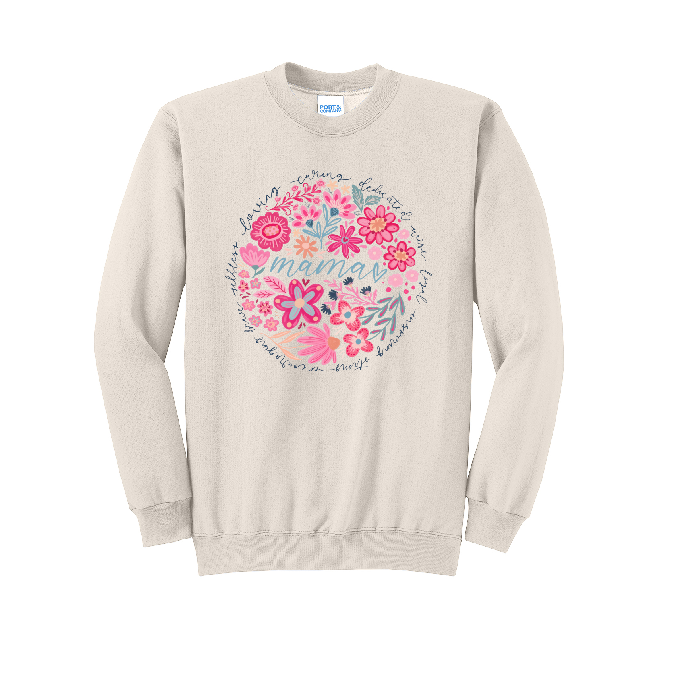 MAMA FLORAL - Port & Co™ Core Fleece Pullover Crew Neck Sweatshirt
