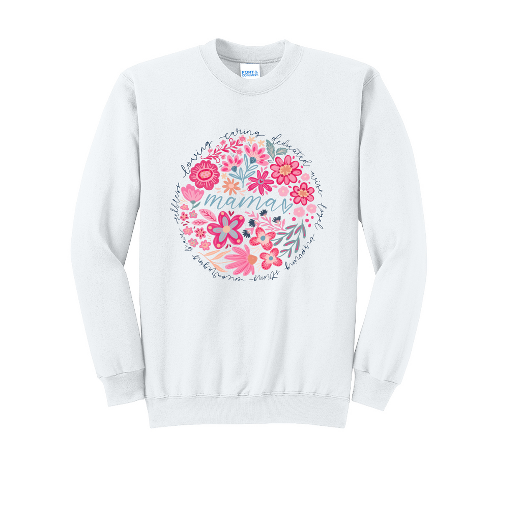 MAMA FLORAL - Port & Co™ Core Fleece Pullover Crew Neck Sweatshirt