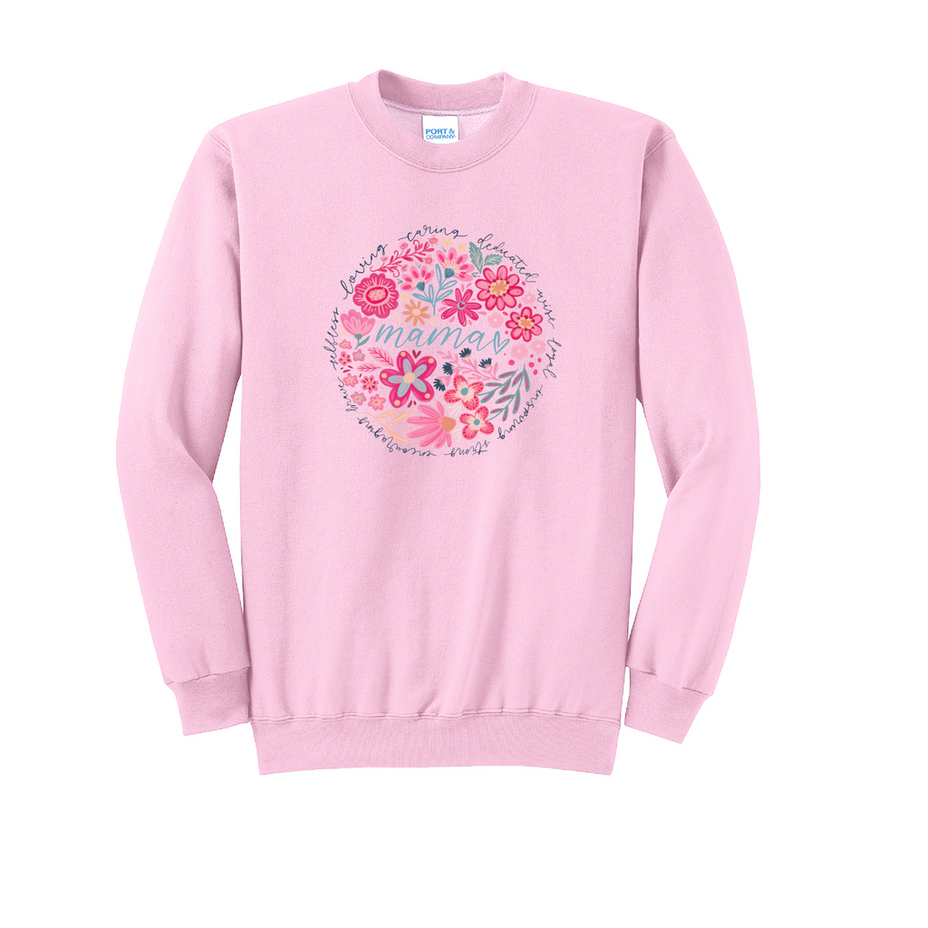 MAMA FLORAL - Port & Co™ Core Fleece Pullover Crew Neck Sweatshirt