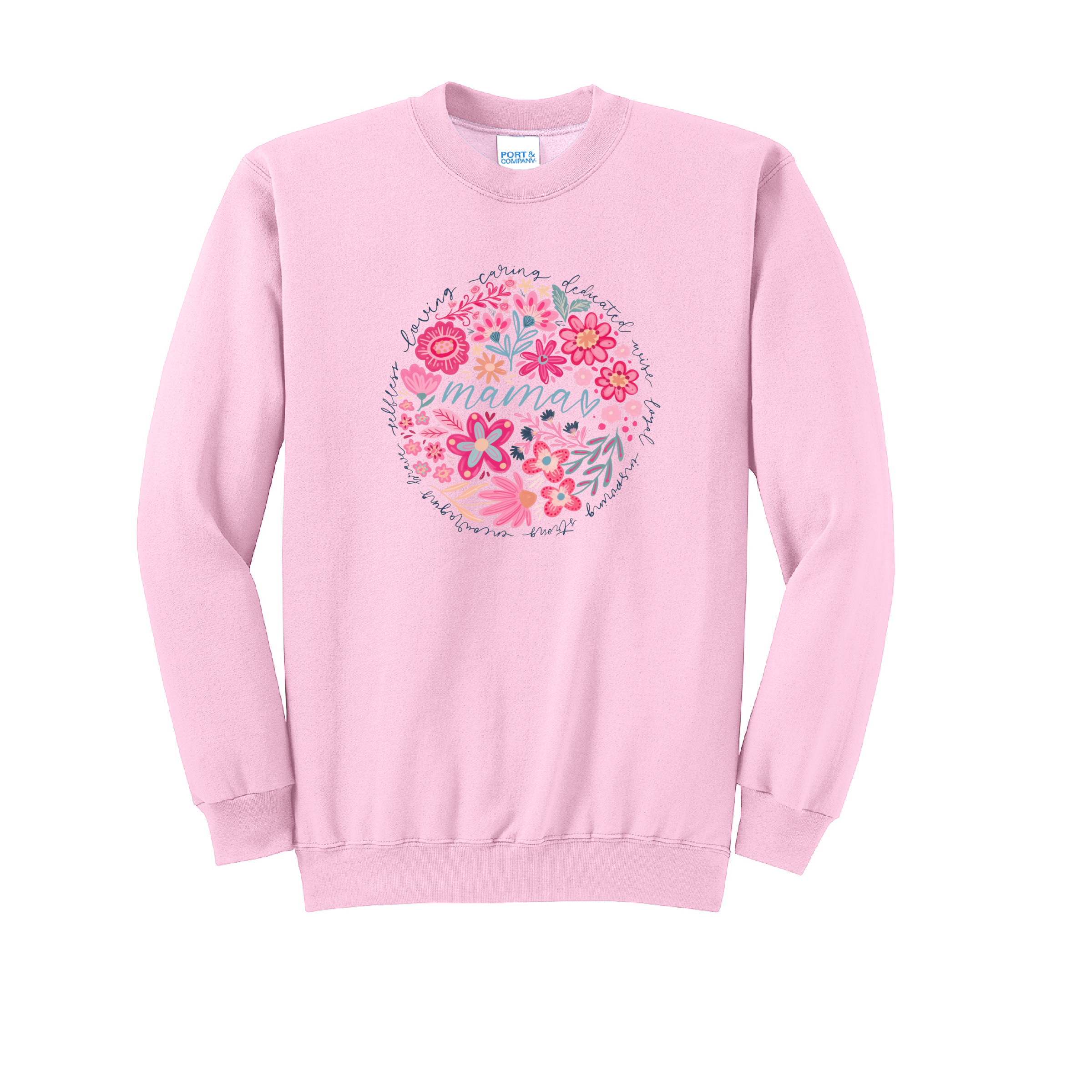 MAMA FLORAL - Port & Co™ Core Fleece Pullover Crew Neck Sweatshirt