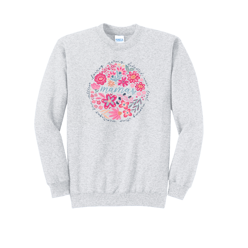 MAMA FLORAL - Port & Co™ Core Fleece Pullover Crew Neck Sweatshirt