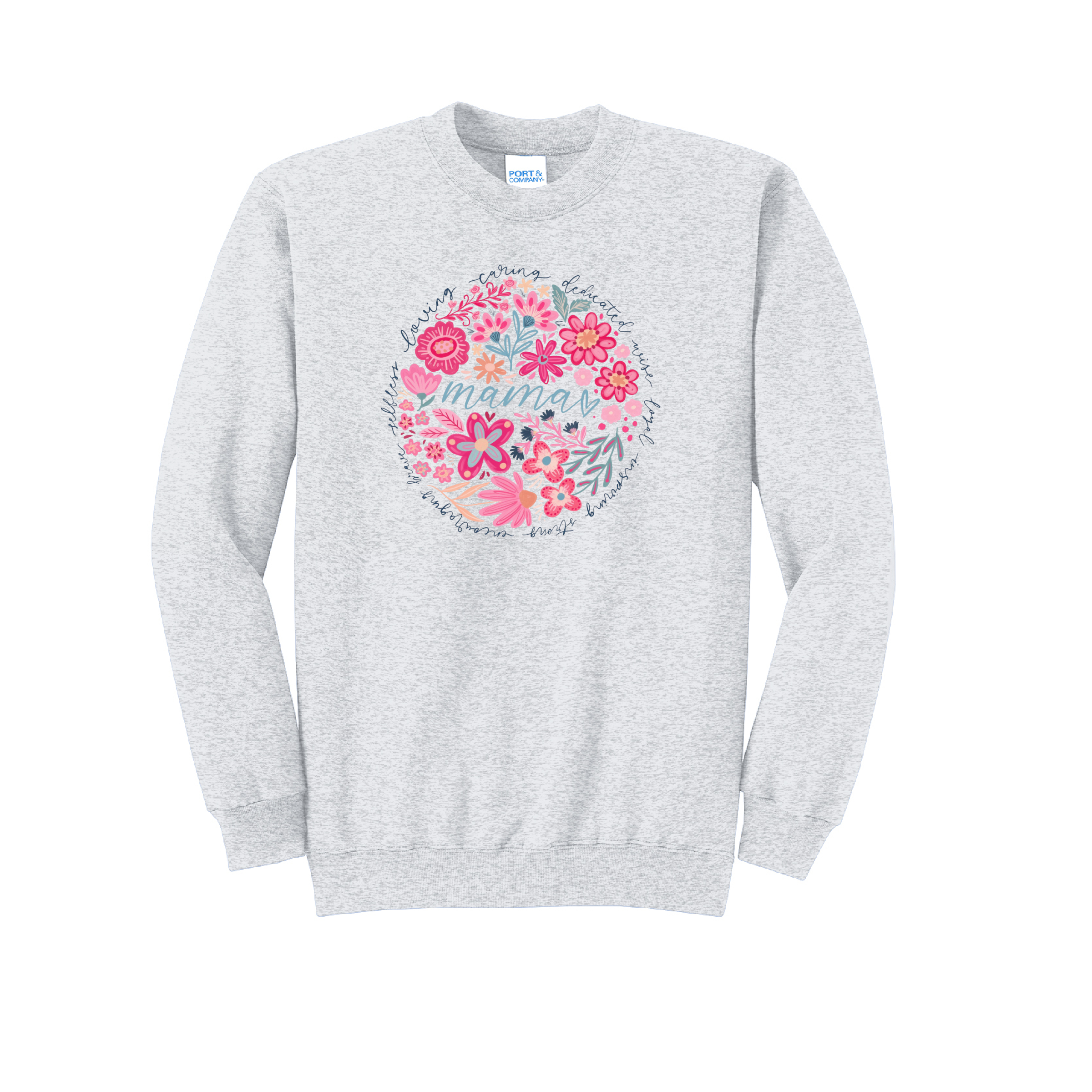 MAMA FLORAL - Port & Co™ Core Fleece Pullover Crew Neck Sweatshirt