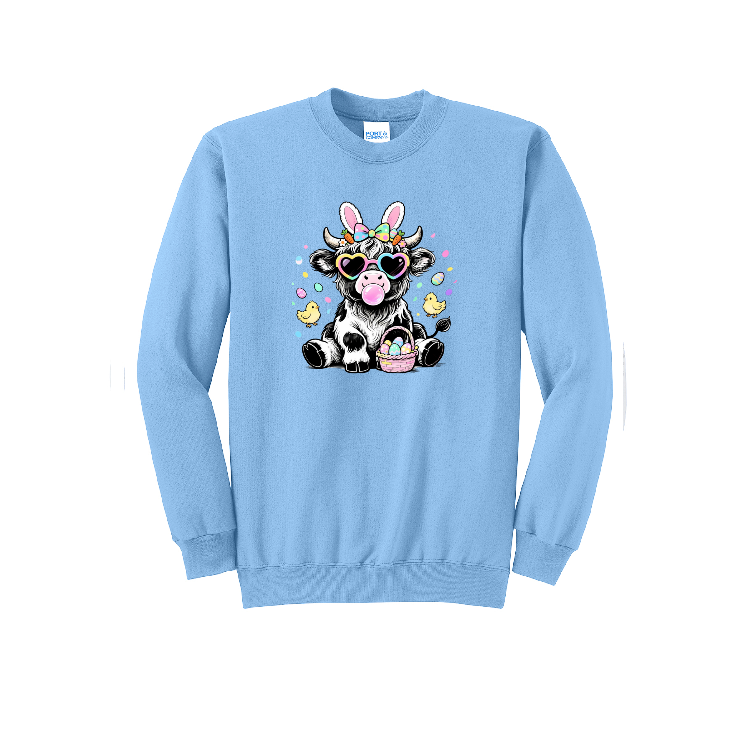 EASTER COW - Port & Co™ Core Fleece Pullover Crew Neck Sweatshirt