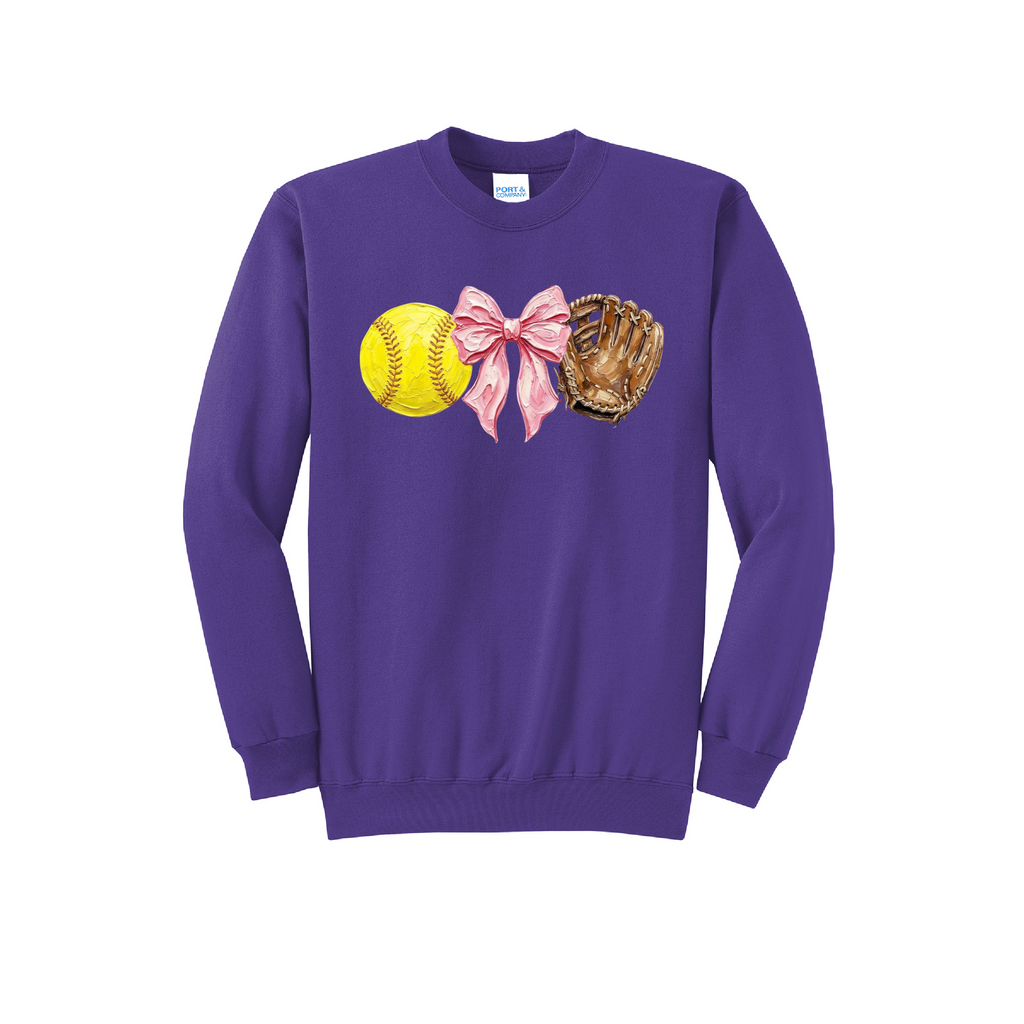 SOFTBALL, BOW, GLOVE - Port & Co™ Core Fleece Pullover CREW NECK Sweatshirt