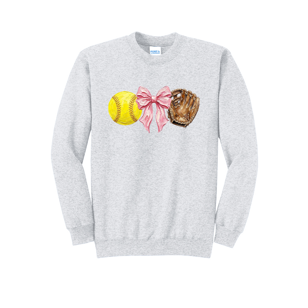 SOFTBALL, BOW, GLOVE - Port & Co™ Core Fleece Pullover CREW NECK Sweatshirt