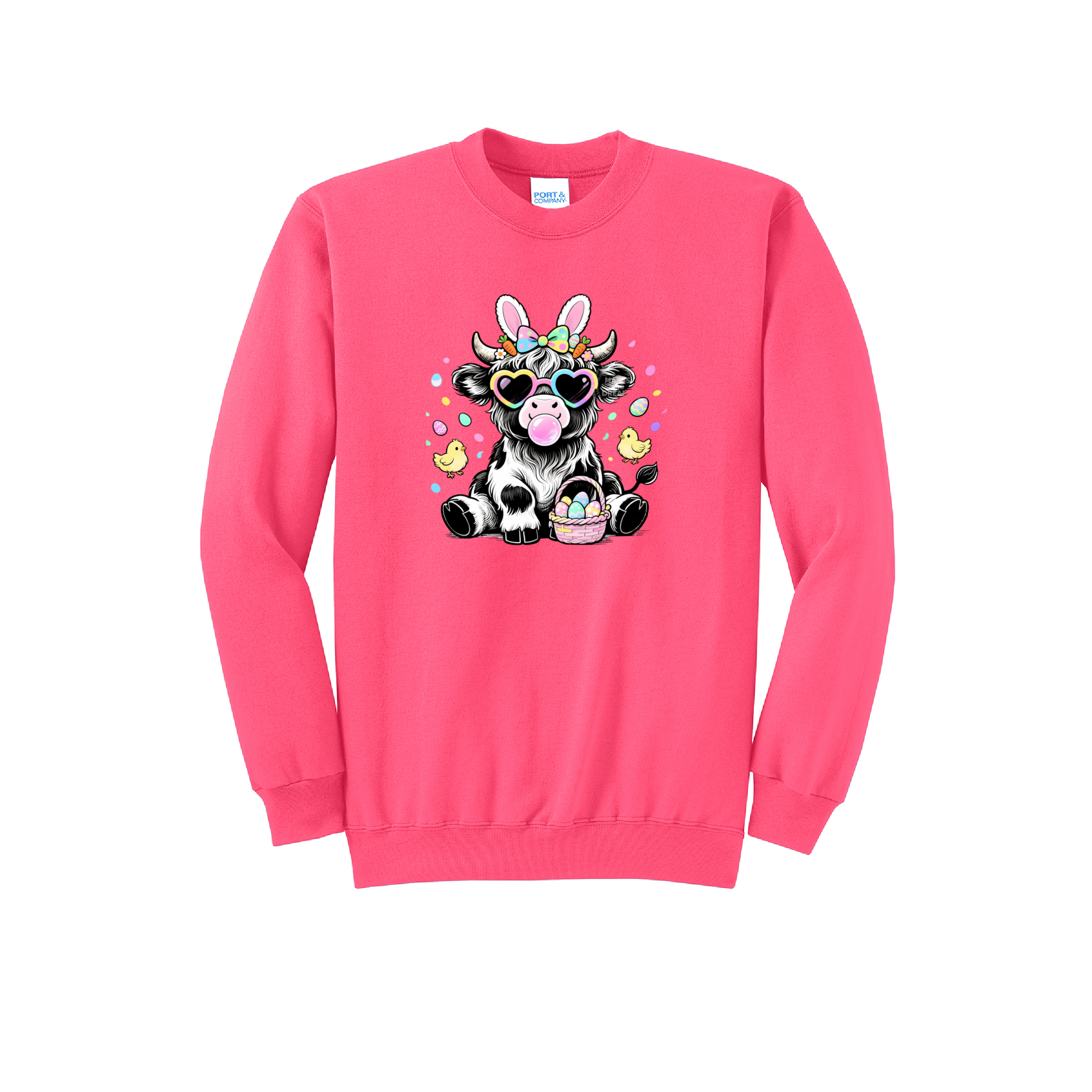 EASTER COW - Port & Co™ Core Fleece Pullover Crew Neck Sweatshirt