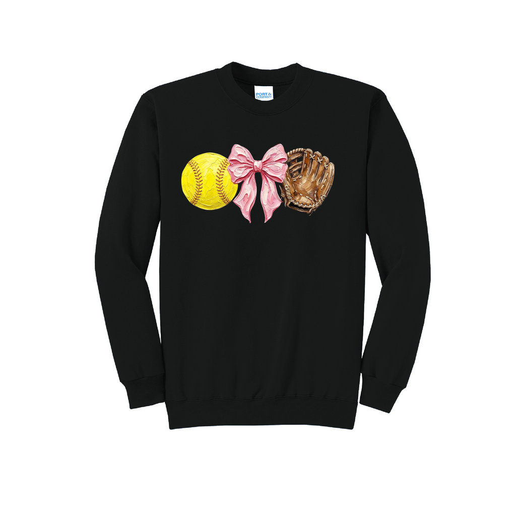 SOFTBALL, BOW, GLOVE - Port & Co™ Core Fleece Pullover CREW NECK Sweatshirt
