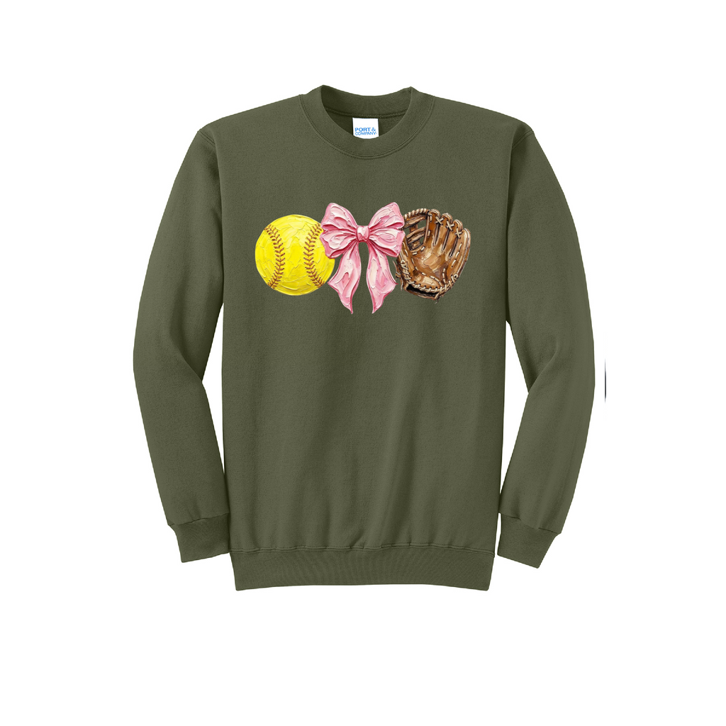 SOFTBALL, BOW, GLOVE - Port & Co™ Core Fleece Pullover CREW NECK Sweatshirt