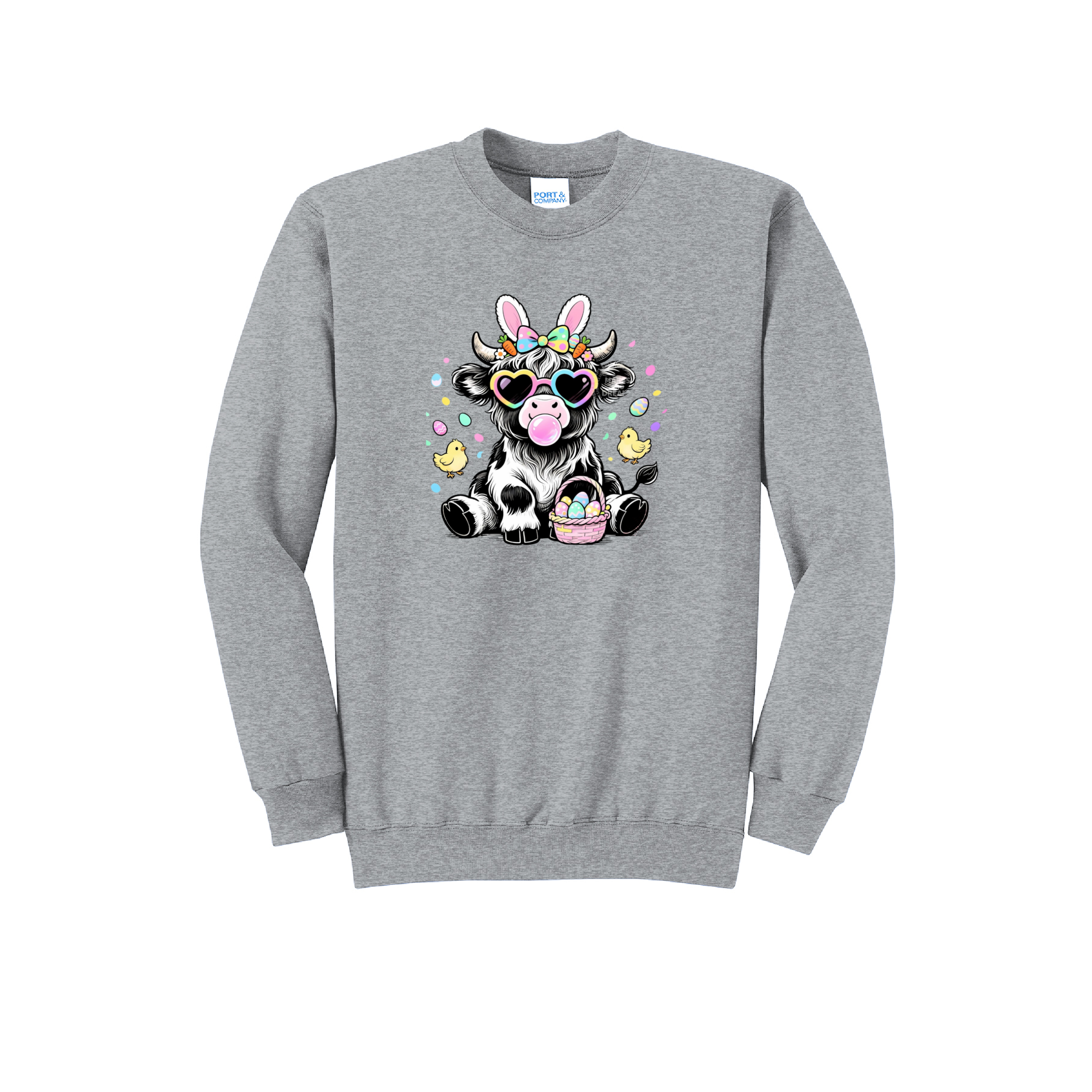 EASTER COW - Port & Co™ Core Fleece Pullover Crew Neck Sweatshirt