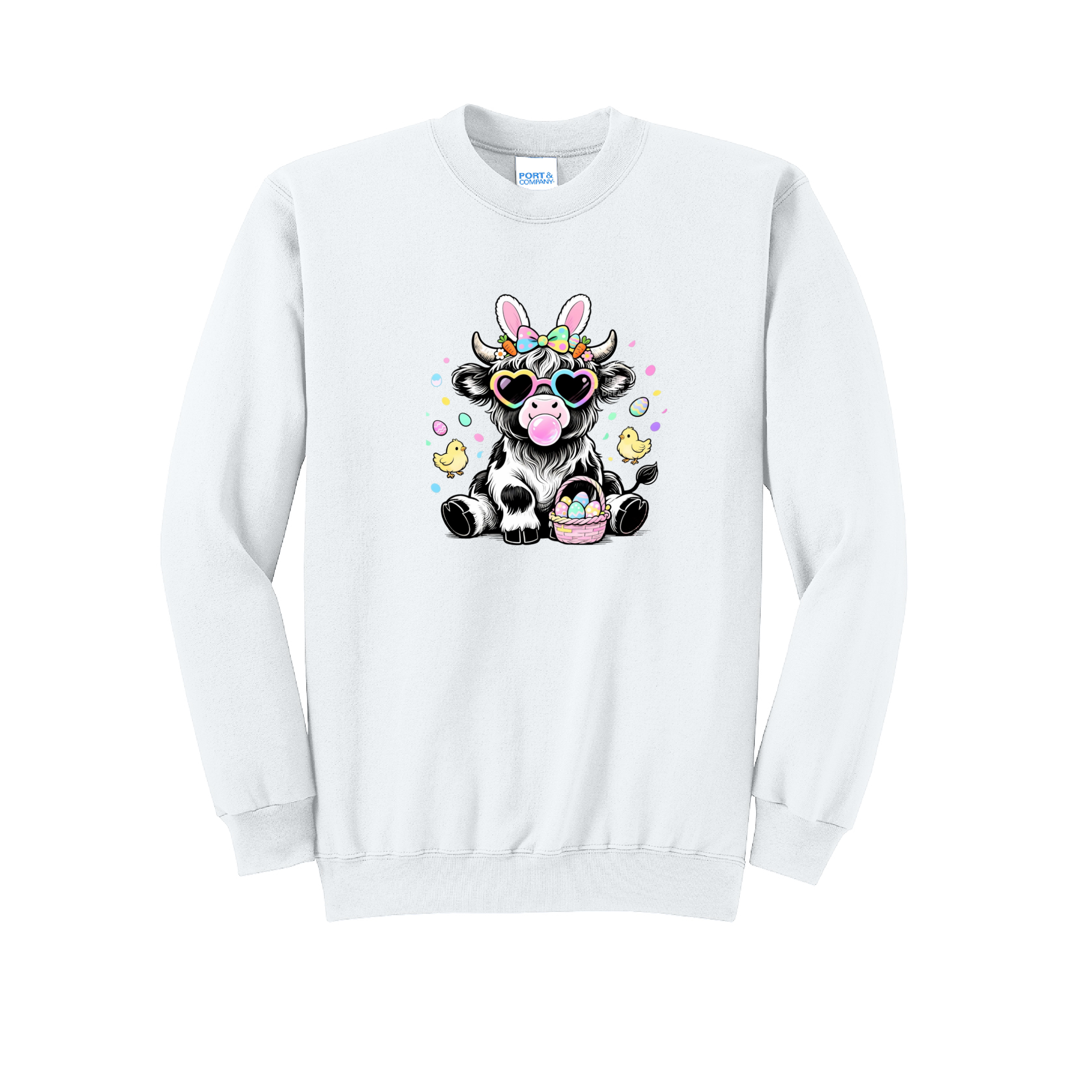 EASTER COW - Port & Co™ Core Fleece Pullover Crew Neck Sweatshirt