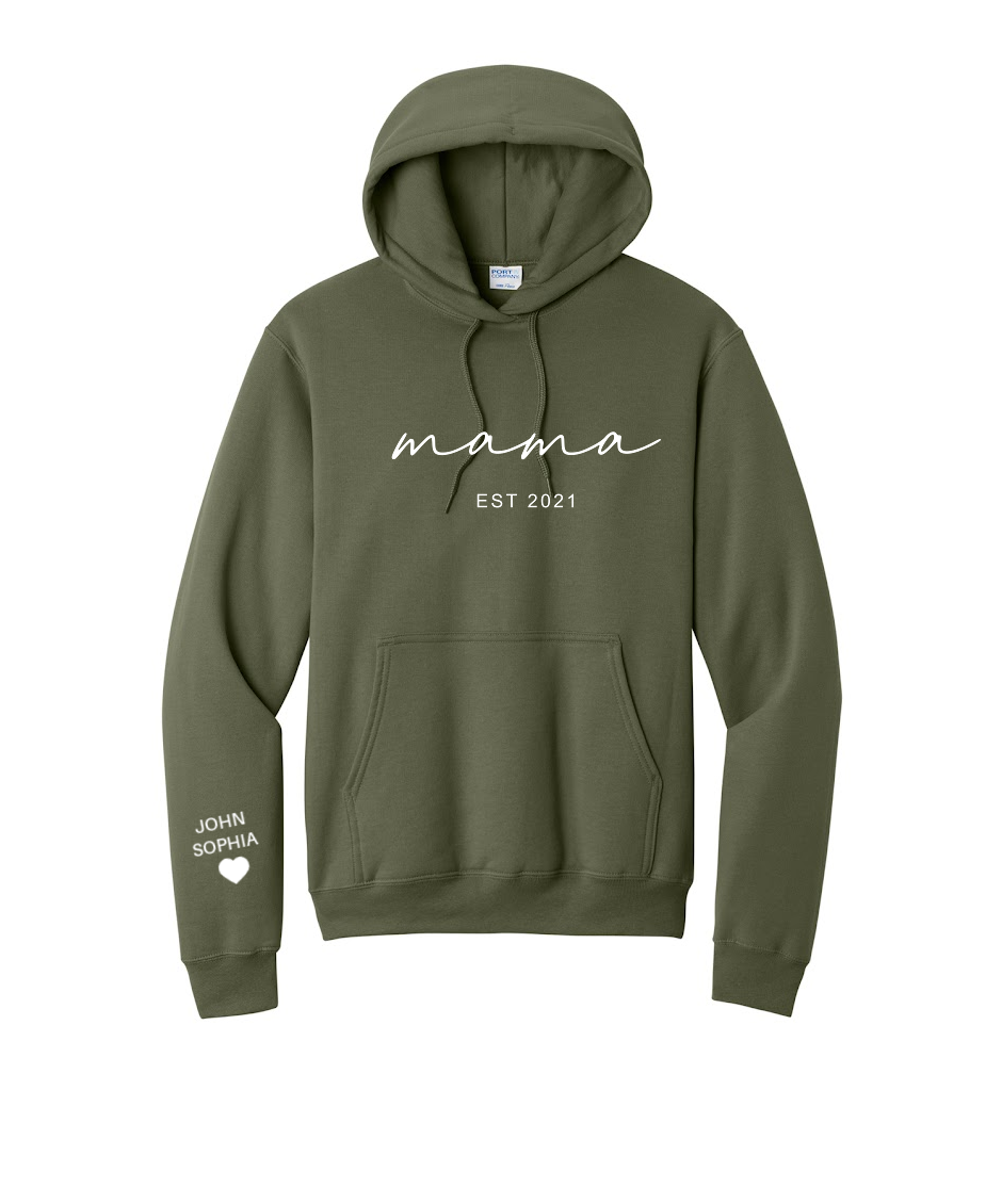 MAMA ESTABLISHED- Port & Co™ Core Fleece Pullover HOODED Sweatshirt