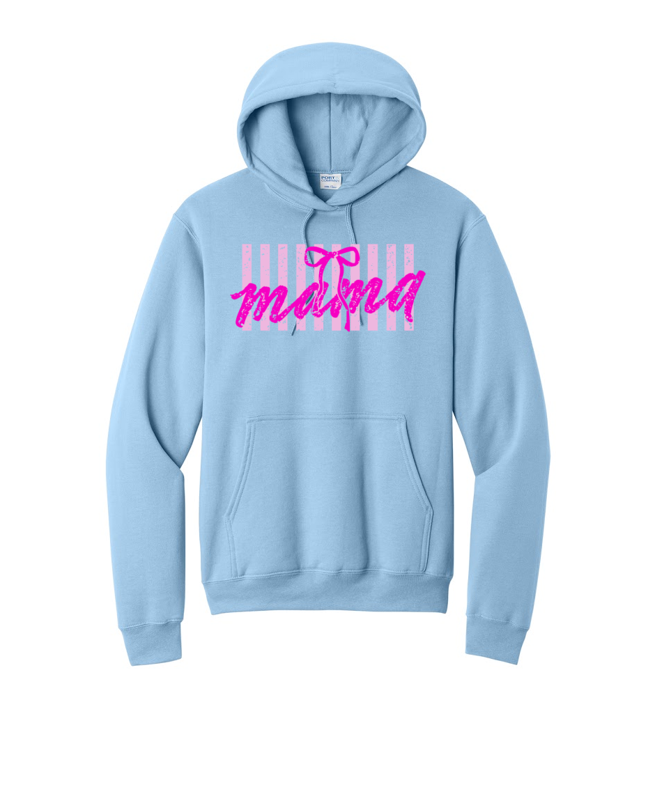 MAMA STRIPES- Port & Co™ Core Fleece Pullover HOODED Sweatshirt