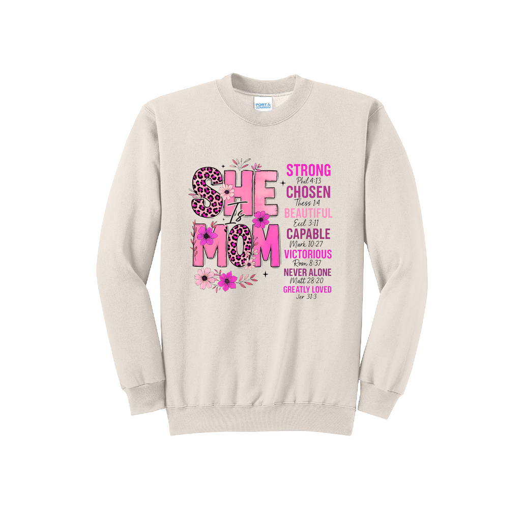 SHE MOM - Port & Co™ Core Fleece Pullover Crew Neck Sweatshirt